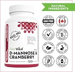 PlantVital D-Mannose Capsules - Made in Canada - 1000mg Daily Dose (2 Capsules) - Cranberry Pills for UTI Support & Bladder Health – DMannose and Cranberry Supplement - 120 Count, 2-Month Supply