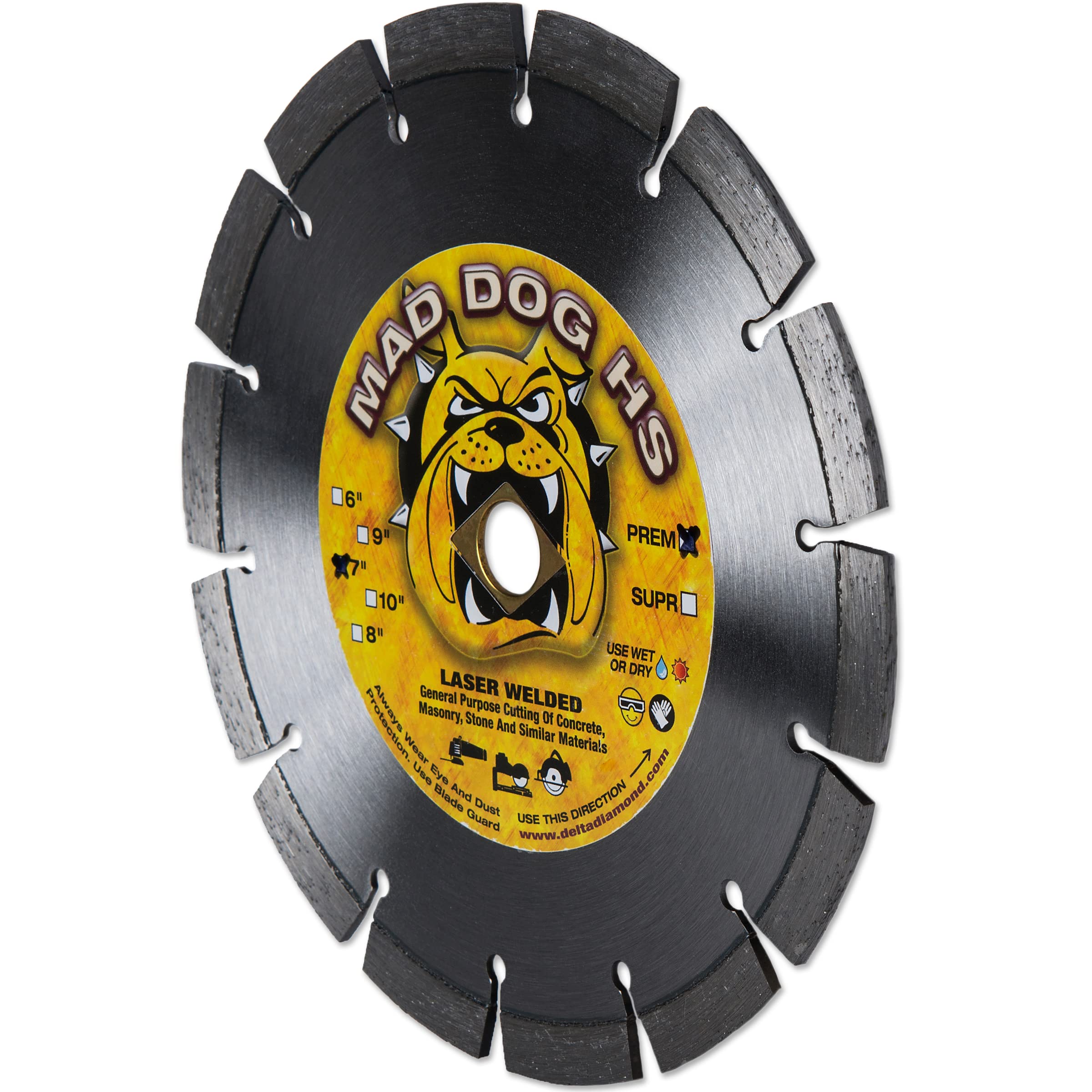Delta Diamond Mad Dog HS 7 Inch Segmented Diamond Saw Blade, .095 X DM-7/8-5/8" Arbor, Premium, Wet/Dry, Laser-Welded, General Purpose Cutting