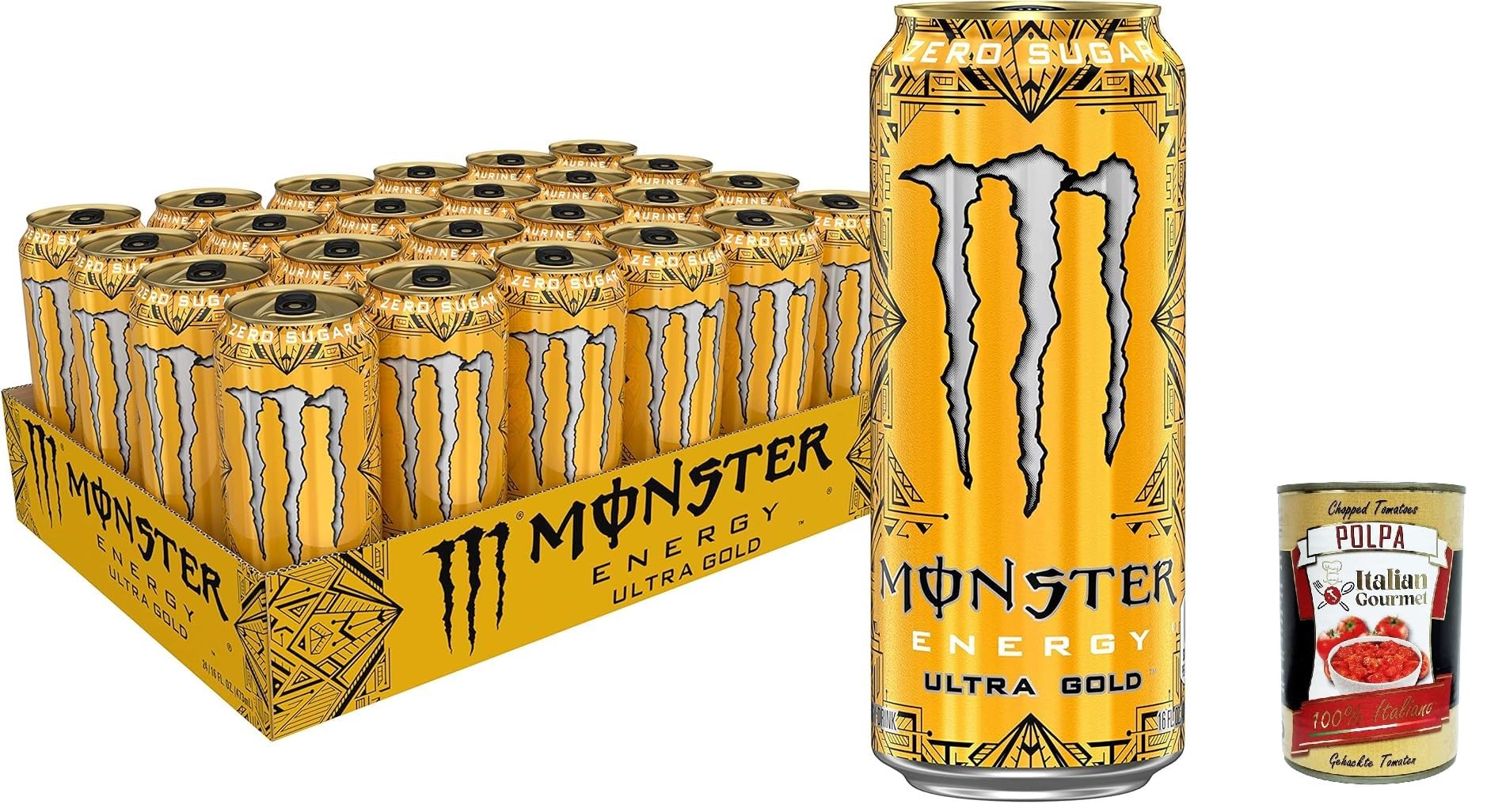 Italian Gourmet Ultra Gold bevanda energetica Energy 24 x 500ml | Gusto ananas fruchtig, caffeina enthalten, senza zucchero e calorie in, Gesamtnettogewicht 12 L + Kostenlos Polpa 400g