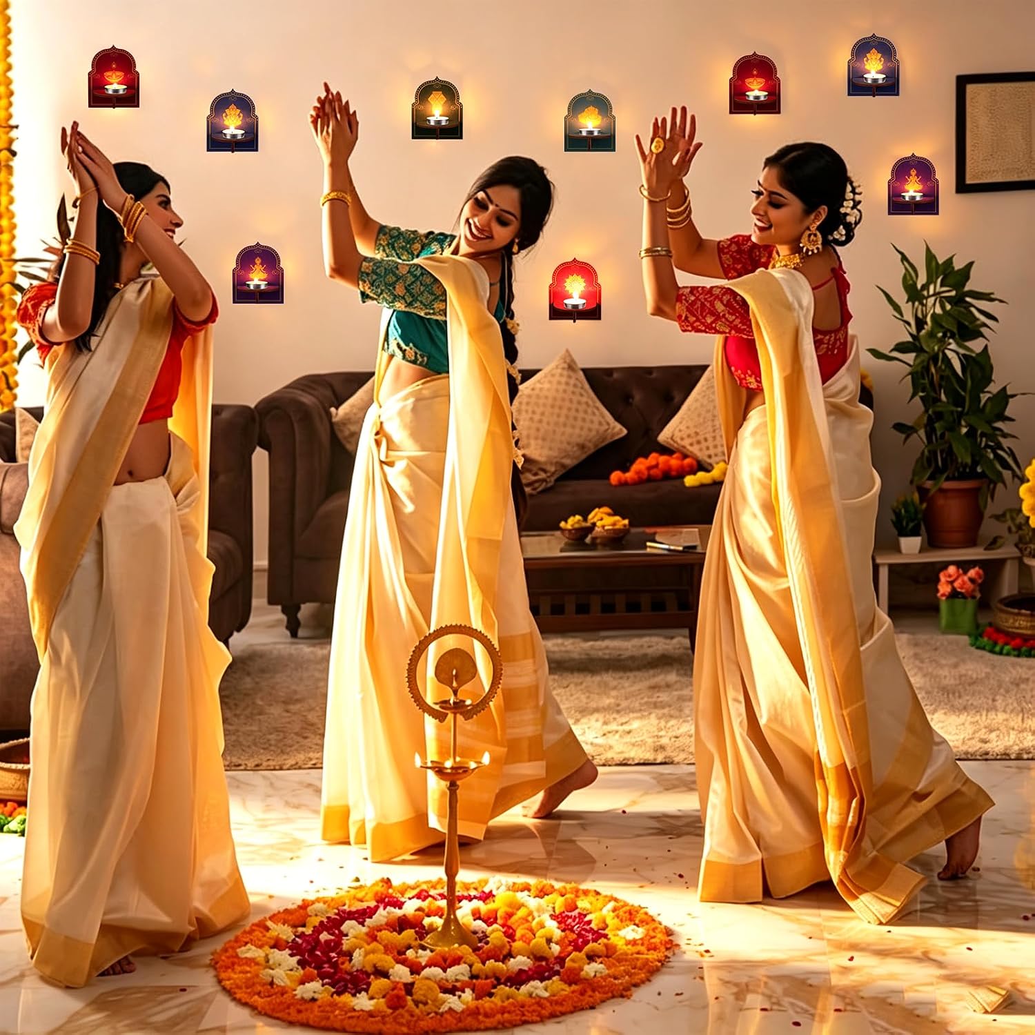 12 Pack Diwali Decor Wooden Diwali Candle Holders for Table Wall Decor