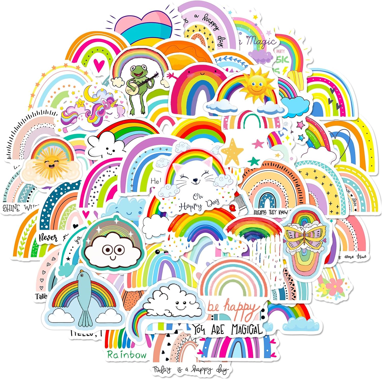 100PCS Cute Rainbow Stickers Pack – Colorful Waterproof Vinyl Decals for Kids, Teens & Girls, Perfect for Water Bottles, Notebooks, Skateboards, Laptops & More