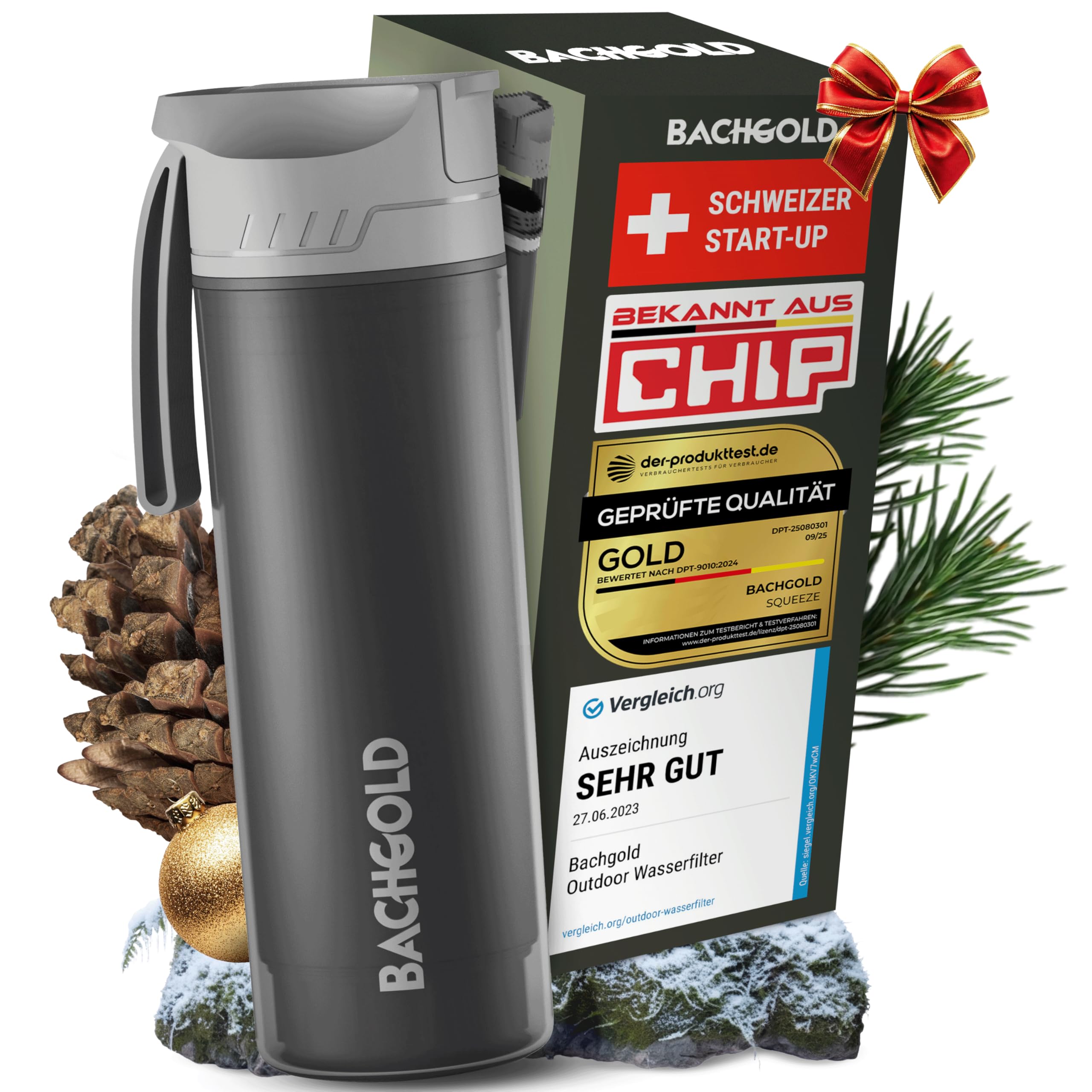 Bachgold Water Filter Camping [500 ml]- Portable Water Filter Hiking & Backpacking - Water Purification Bottle Clean Water in Seconds for Outdoor & Survival Adventures