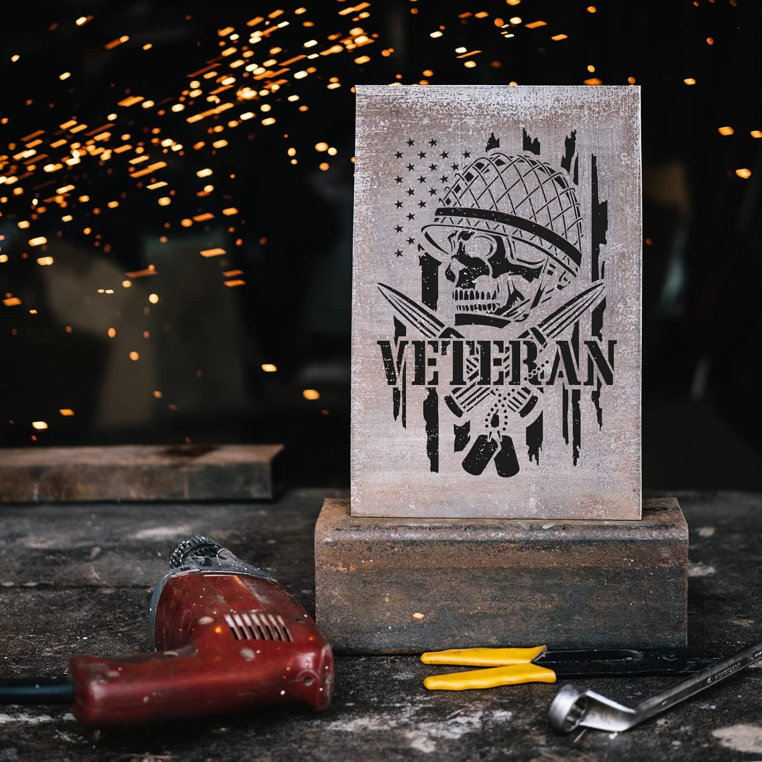 Veteran Skull American Flag Stencil - Create Respectful Tributes with Precision Designs, Large Military Stencils, Tradition