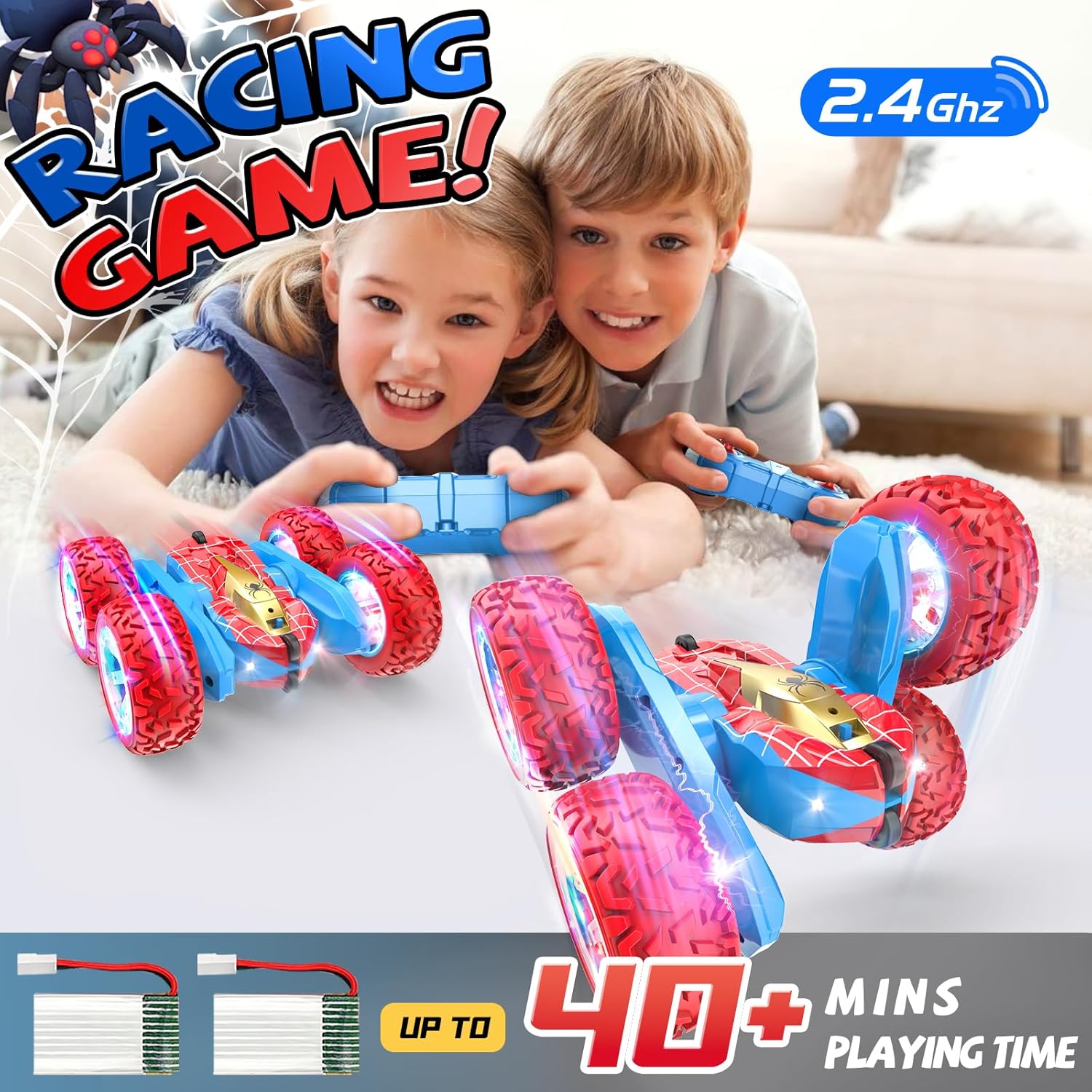 VRG Remote Control Car, RC Cars for 3 4 5 6 7 Year Old Boys, 360 Flip 4WD RC Stunt Cars with Cool Light Rechargeable Toys for Boys Ages 4-6 5-7 8-13 Birthday Xmas Gifts image 3 of 7 B0CJZHM3LC