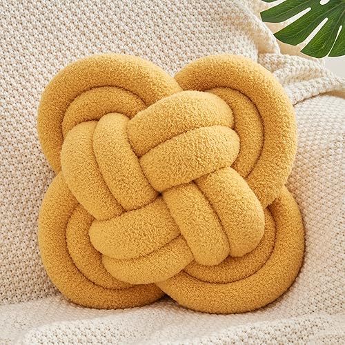 Miniatura 10 de Xiashrk Bola de almohada de nudo, almohadas decorativas con tela polar de cordero suave para cama, sala de estar, almohada anudada para decoración