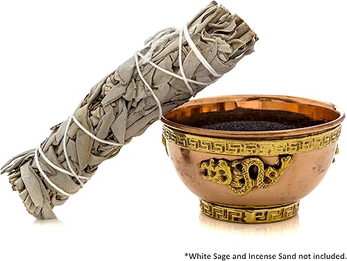 Miniatura 5 de Alternative Imagination Cuenco de cobre de dragón Cuenco para uso en altar, ofrendas rituales, decoración del hogar bruja, soporte de incienso para