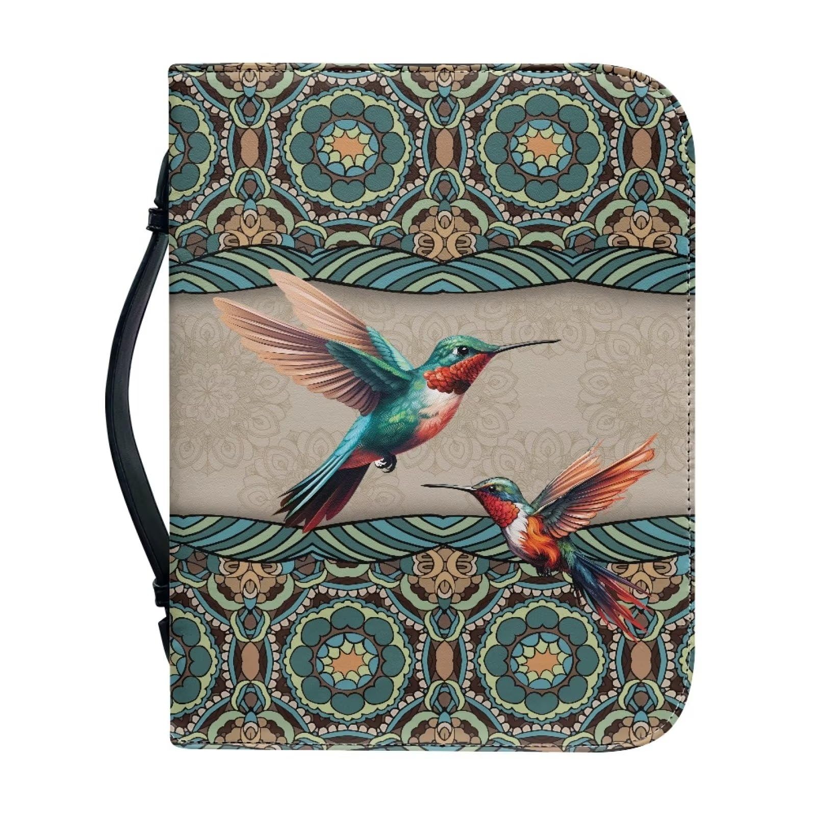 Talayituse Bohemia Hummingbird Print Bible Covers for Women Bible Case Church Carrying Book Case BIible Protective with Durable Handle and Zipper Christian Gifts, M โ image 1