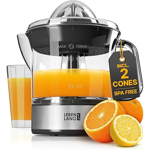 LEBENLANG Orange Juicer Electric - 2 cones & BPA-free I High juice yield & Large Volume I 24oz Lemon Juicer Squeezer I Electric Citrus Juicer Orange Juice Press Juicers Exprimidor De Naranjas Limones
