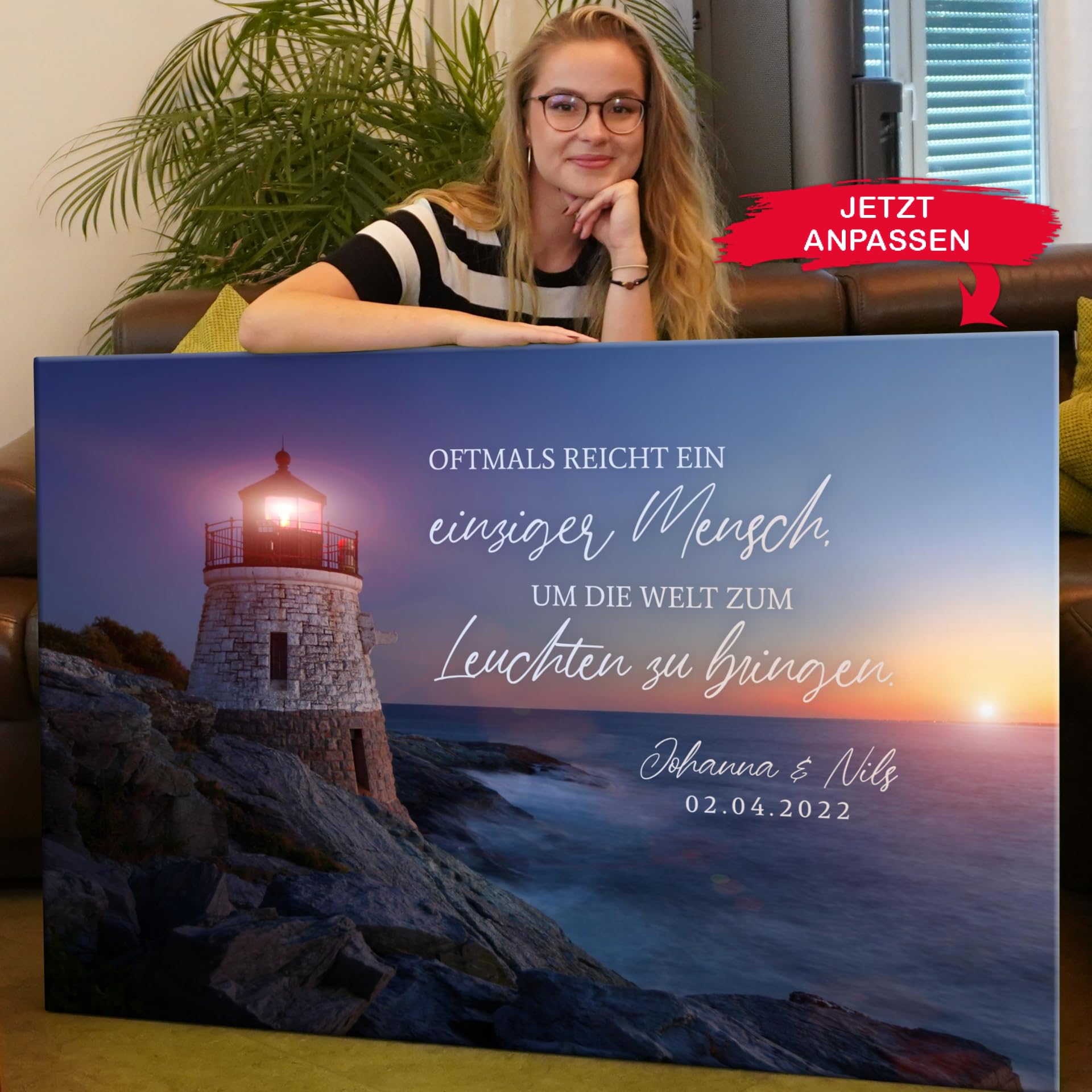 Liebesleinwand Das sind wir Leinwand: Leuchtende Welt | Leinwandbild mit Namen und Datum | Wandbild gestalten | Jahrestag Geschenk für Frau Freundin Mann Freund