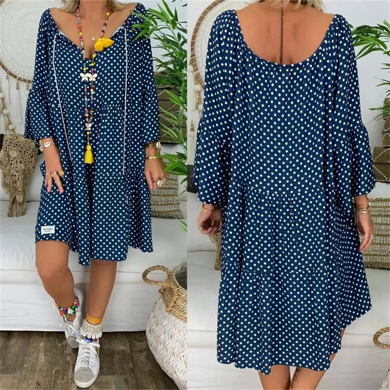 Vestido para Mujer Summer Women Boho Estampado Floral Manga Larga Vestina V Vestido Casual De Vestidos Sueltos Casuales.
