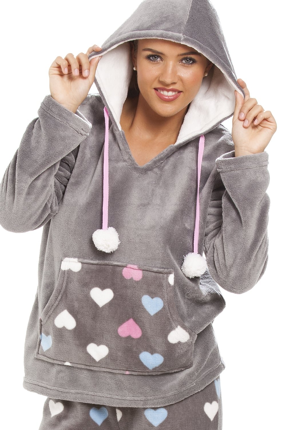 Camille Womens 2-Piece Hooded Super Soft Pyjama Set | Warm, Thick Fleece Full Length PJ Set, Top & Bottoms | Long Sleeves, Front Pocket & Elastic Waist | Loungewear for Women