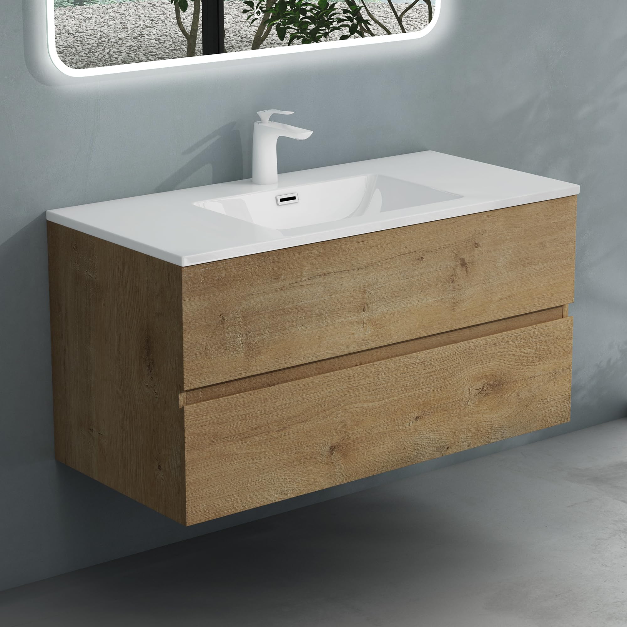 doporro Badmöbel-Set Waschbecken-Unterschrank Badezimmer Waschtisch mit Unterschrank BTH: 80x48x50 cm in Kerneiche inkl. Mineralguss-Waschbecken Aqualis