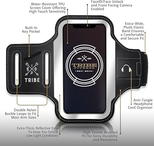 Miniatura 3 de TRIBE - Brazalete portateléfono para correr, compatible con dispositivos iPhone y Galaxy, diseño deportivos para mujeres, hombres, correr, trotar