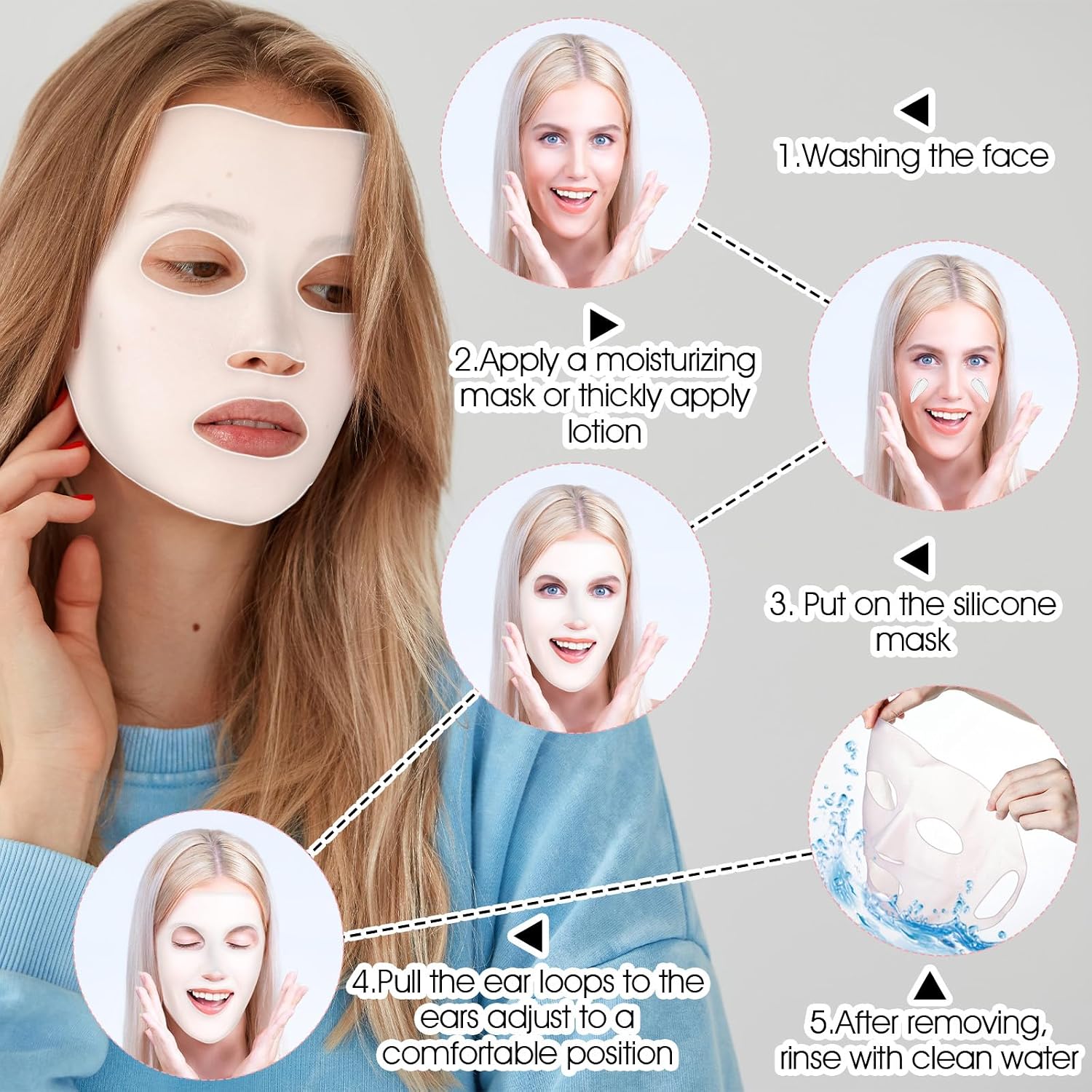 oruola 4Pcs Reusable Silicone Face Patches,Silicone Face Mask Holder for Sheet Masks, Moisturizing Skin Care 3D Sheet Masks Cover, Beauty Spa Tools, Suitable for Women's Skins Cares