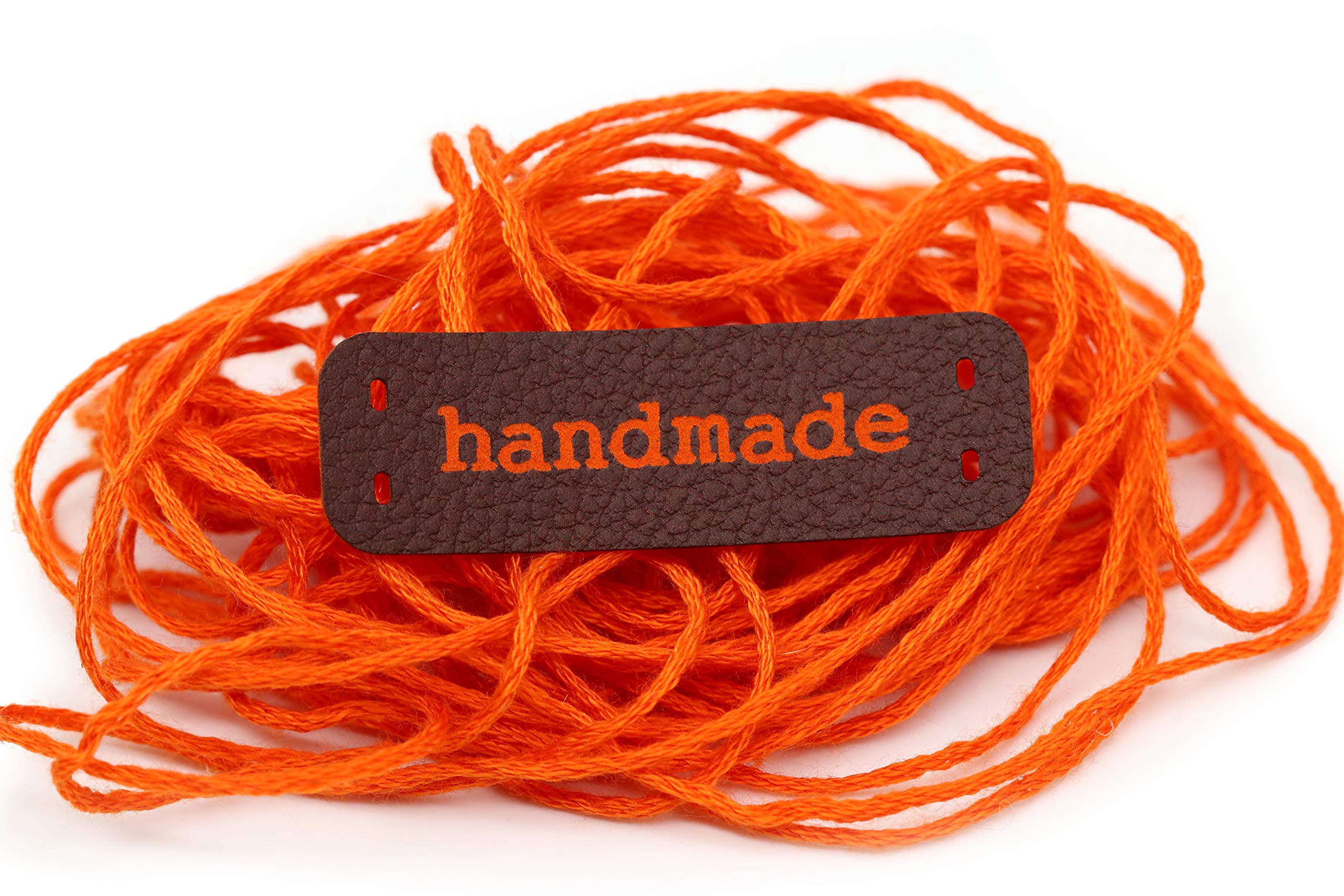 3DP Handmade Etichette Personalizzate PU Piane - Arancione-Marrone MOD HMC - Etichette rettangolari Etichette Handmade da Cucire Fatto a Mano in Italiano (30 Pezzi - Testo Personalizzato)