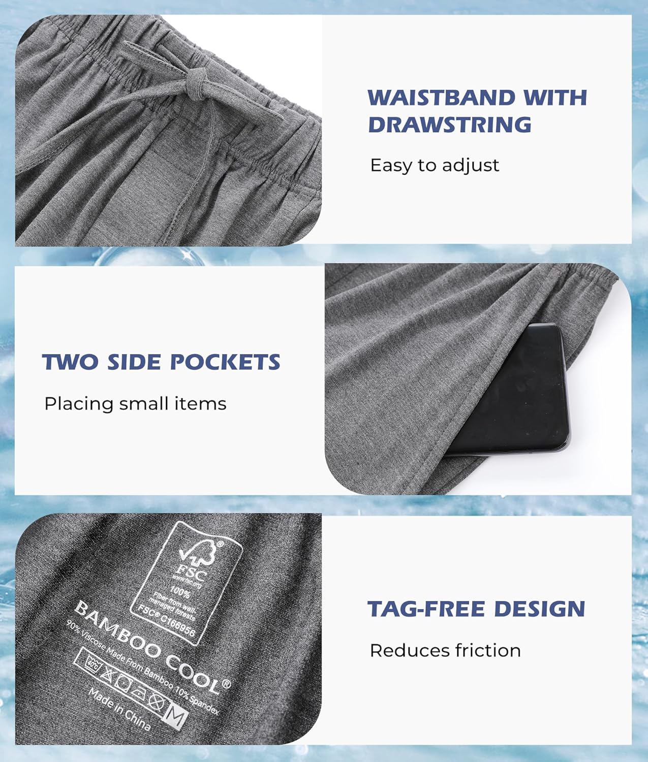 BAMBOO COOL Men's Pajama Pants Cooling Lounge Sleep Short Bottoms Soft Comfy Summer Pj Shorts Sleepwear Pajamas with Pockets - Image 4