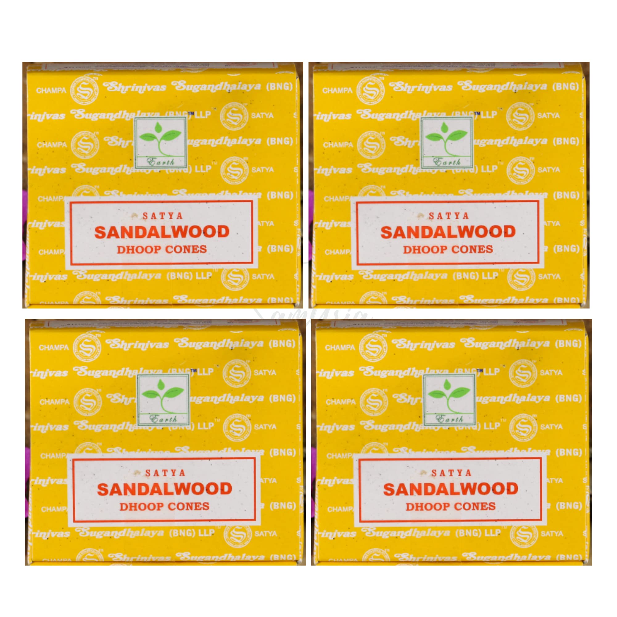 Satya Sandalwood Incense Cone x4 pack, used for Aromatherapy, Spa, Yoga, Weddings, Reiki, Meditation, Healing by SAMASIA