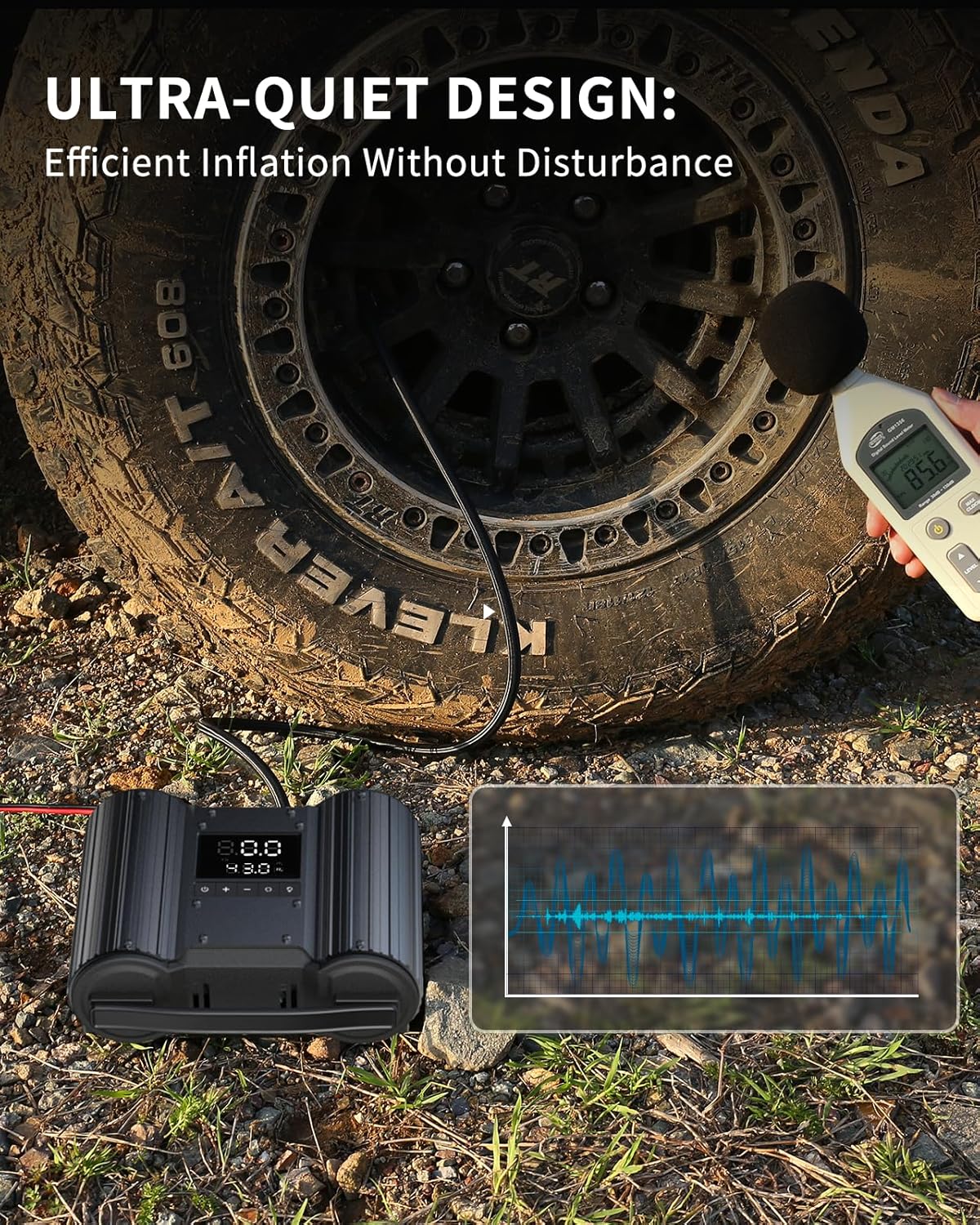 Dual-30mm-Cylinder 18000 RPM Motors Car Tire Inflator, Off Road Air Compressor for Truck 150 PSI 12V Heavy Duty Portable Tire Inflator with Gauge Auto Onboard - Image 7