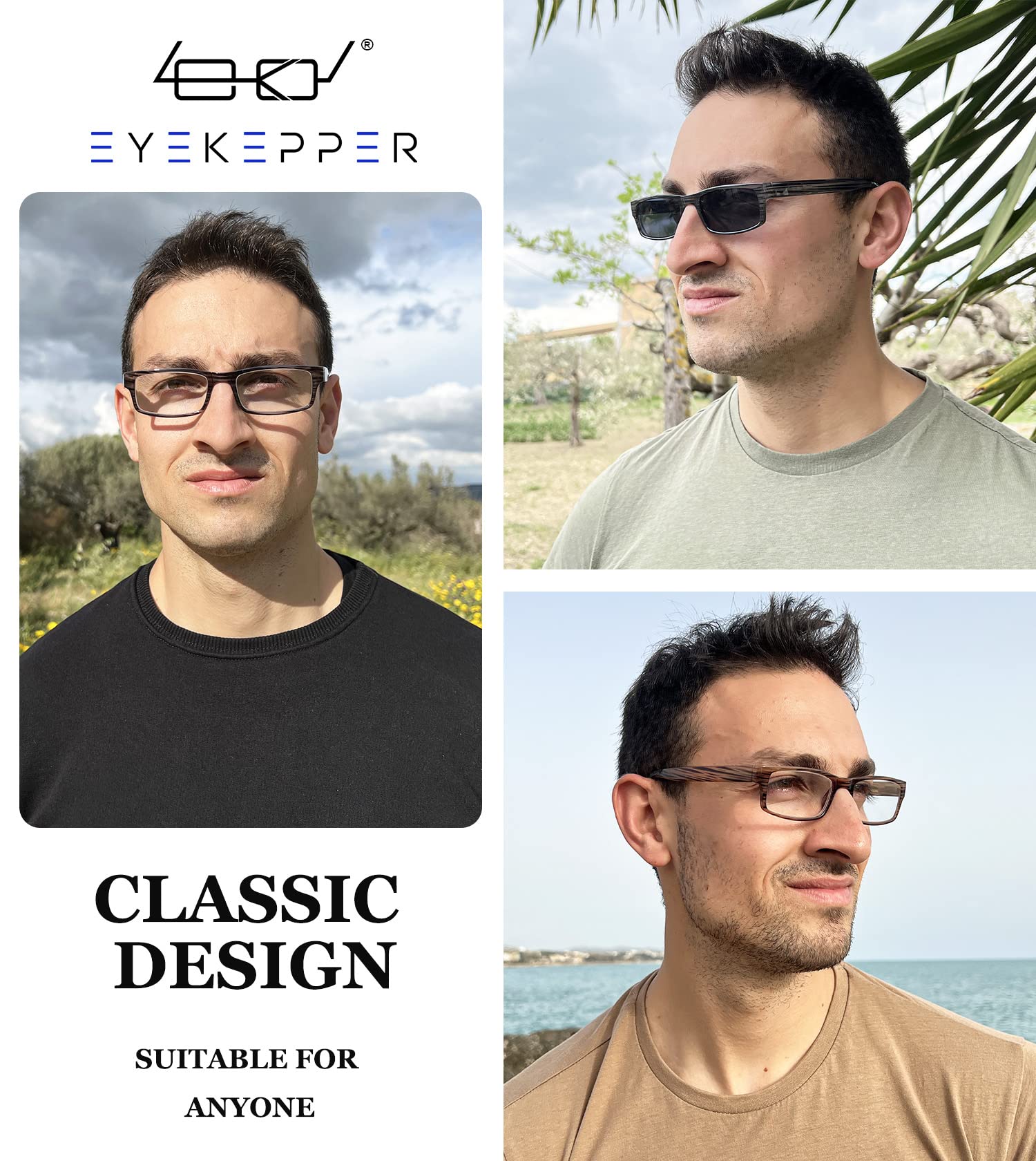 Eyekepper 6 Pairs Mens' Readers Includes Sunglass Reader Spring Hinge Reading Glasses +1.5