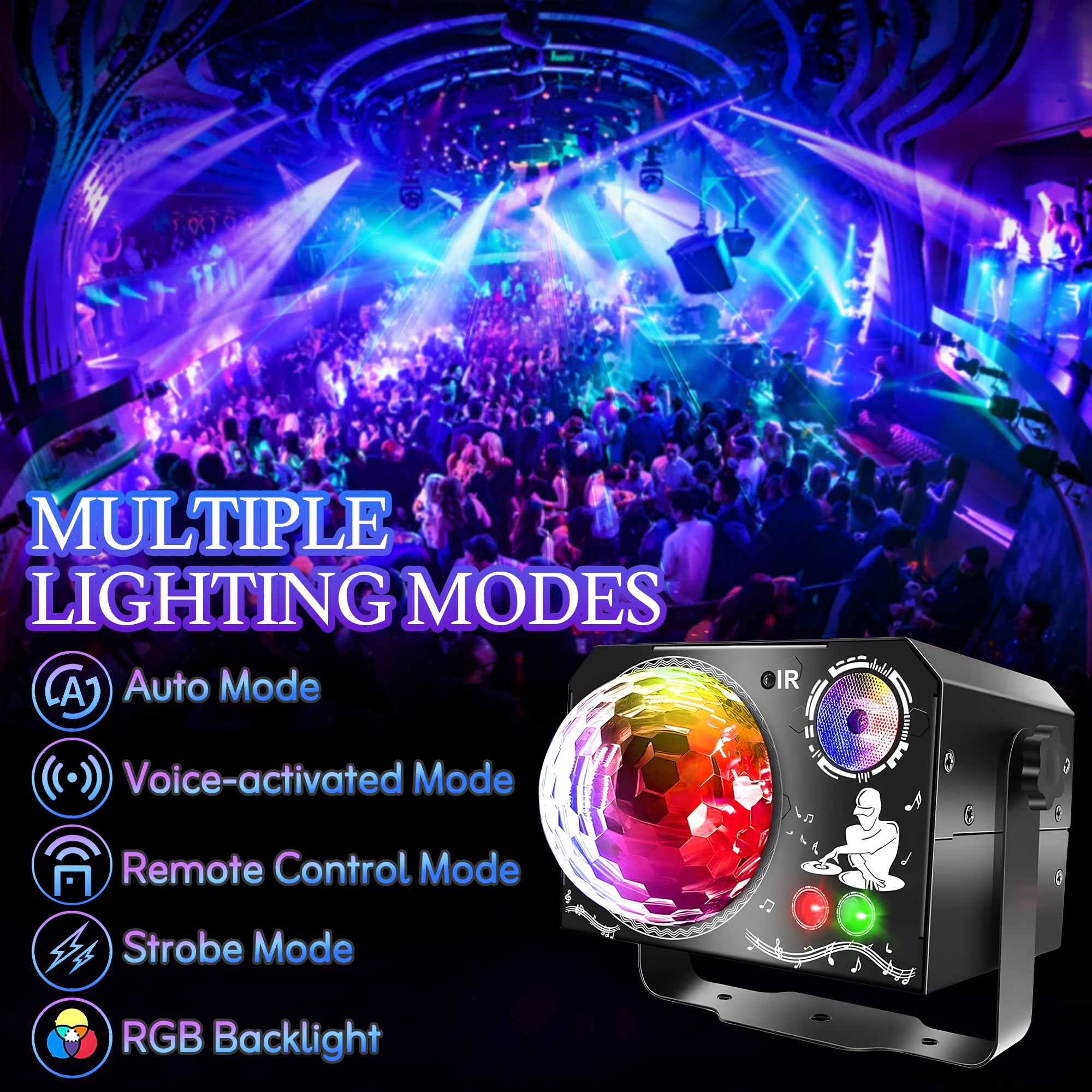 Disco Party Licht - 4 in 1 Sound aktiviertes DJ Licht mit Discokugel Lichter Strobe Bühneneffekt Party Lichter für Zuhause Geburtstag Tanz Karaoke Show Bar DJ KTV Club Weihnachten Festival Geschenke
