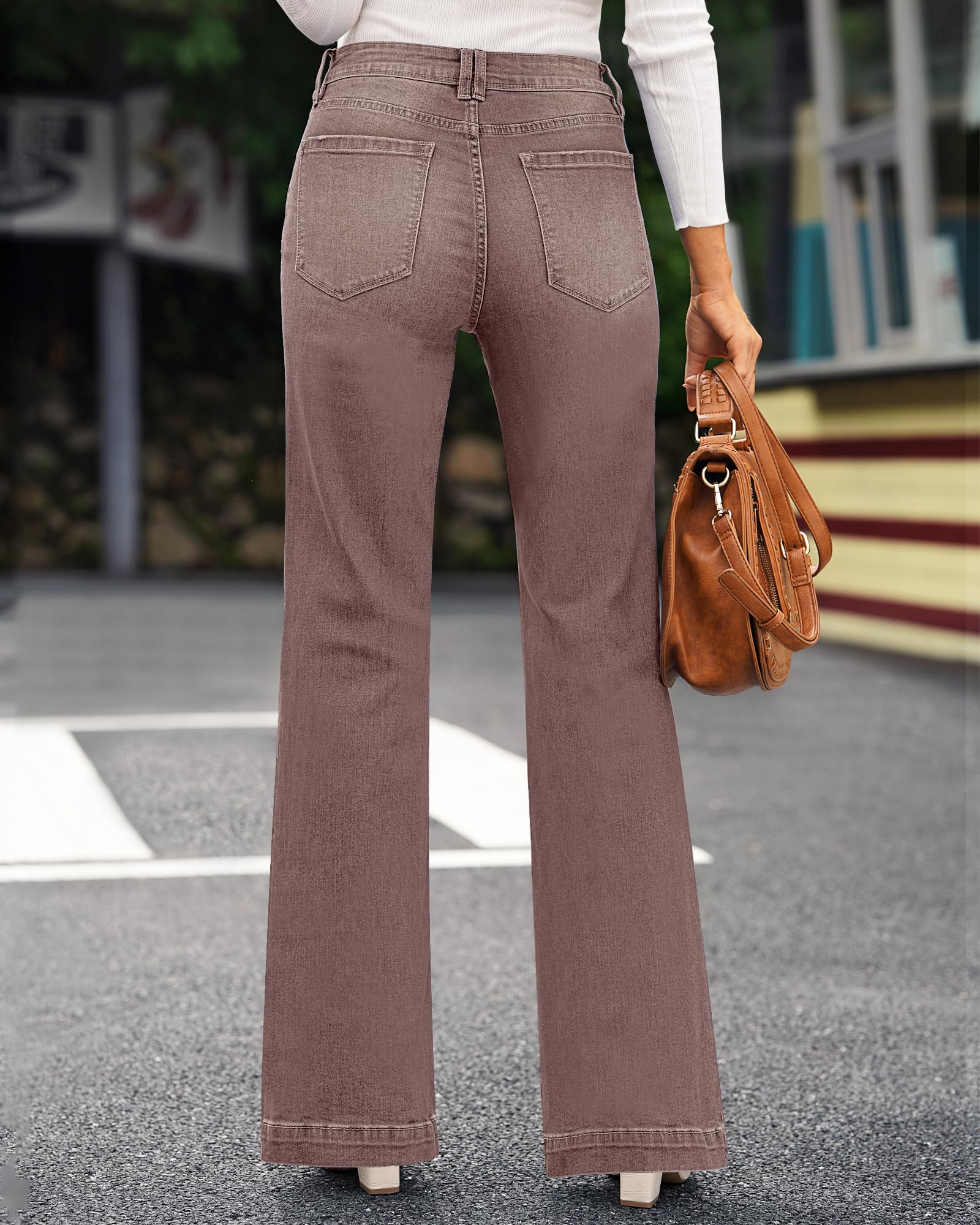 Roskiky Jean évasé pour femme, taille haute, jambes larges, stretch