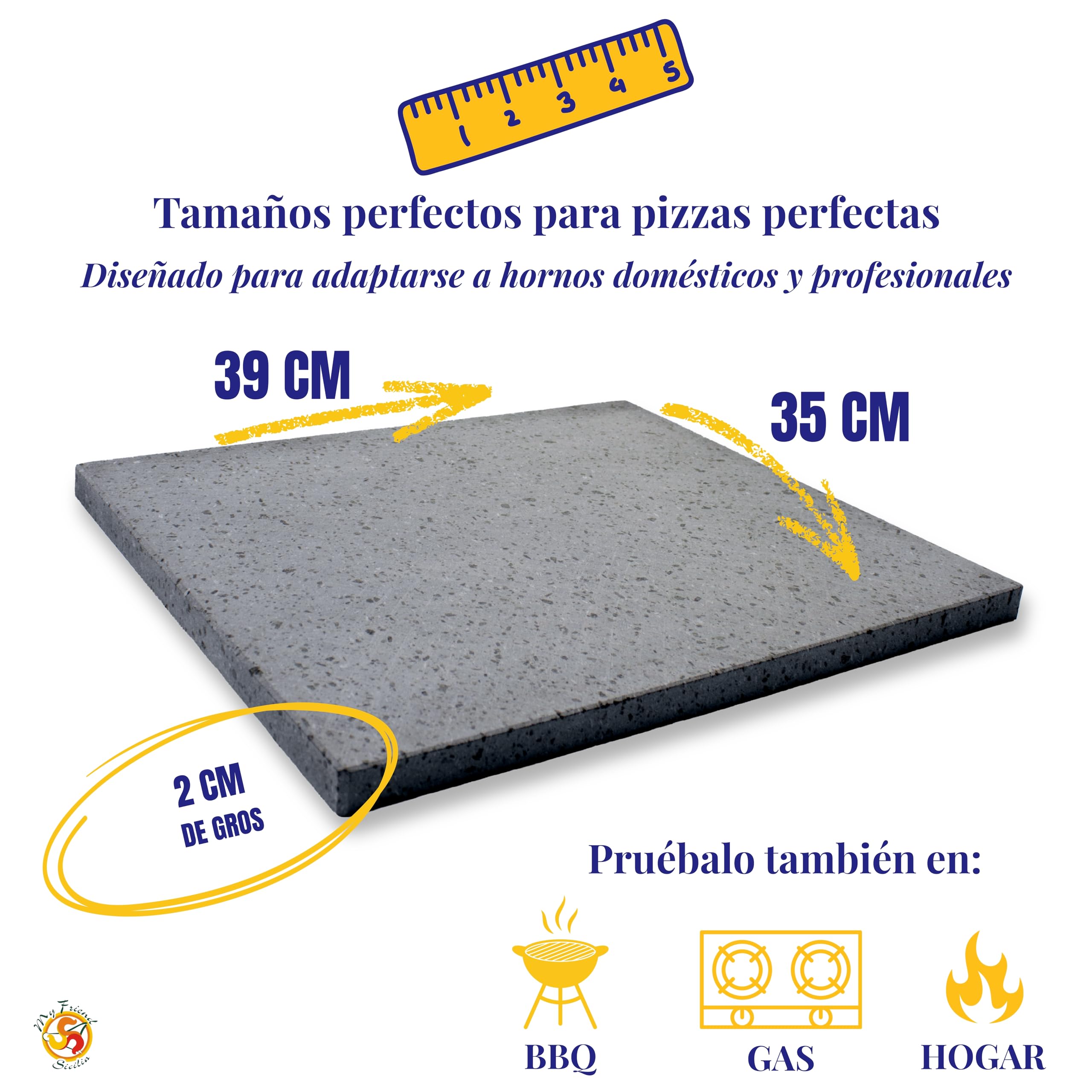 Juego para pizza de piedra volcánica del Etna, 39 x 35 x 2 cm, cocción natural, idea regalo, kit de pizza con placa refractaria para horno o barbacoa