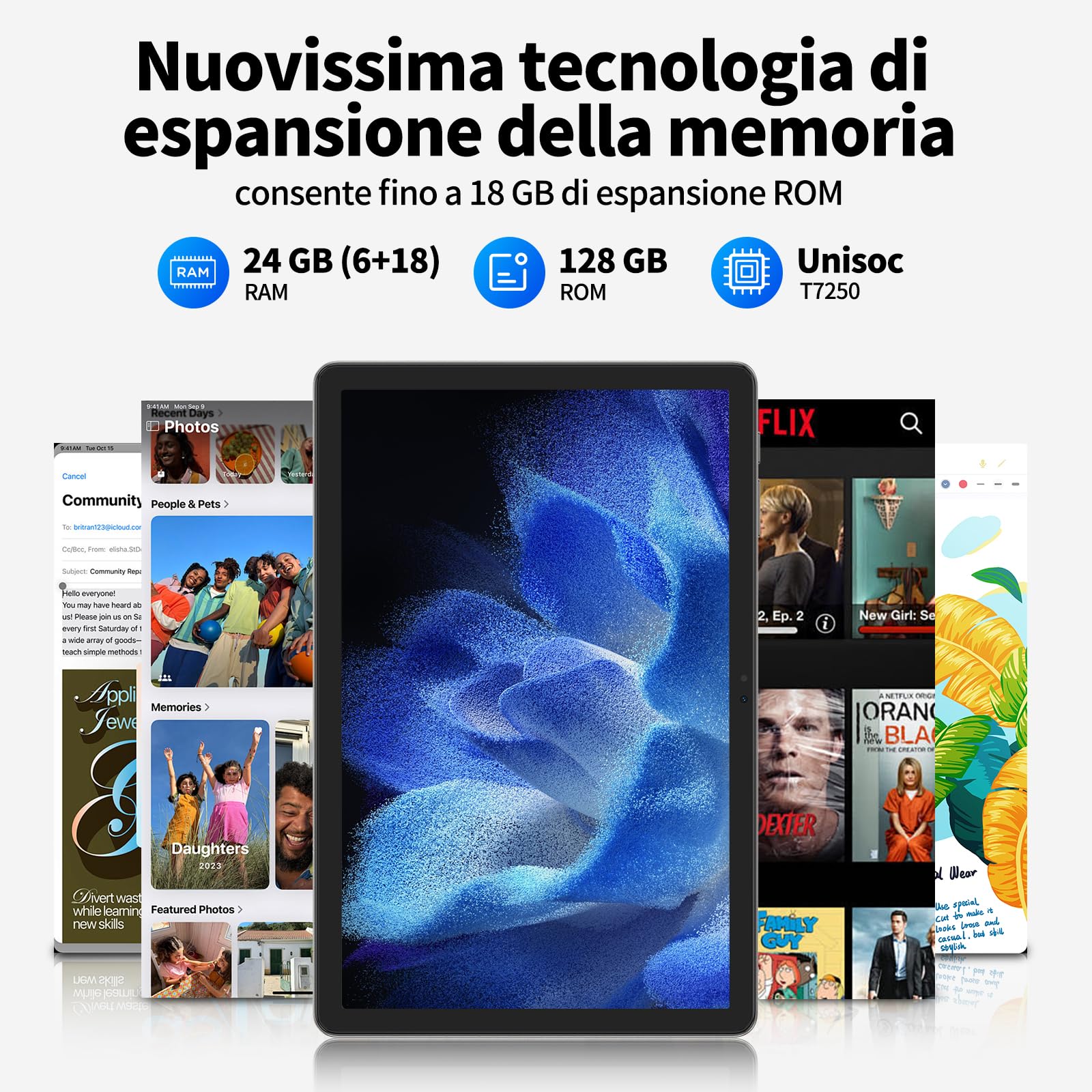 Tablet 11 Pollici Android 16 Tablet in Offerta, Display 90Hz, 24GB(6+18) RAM 128GB ROM (2TB TF), Gemini AI Integrata, 8000mAh, 13MP + 8MP, Face ID, WiFi, GPS, Protezione occhi IPS, Garanzia 4 Anni
