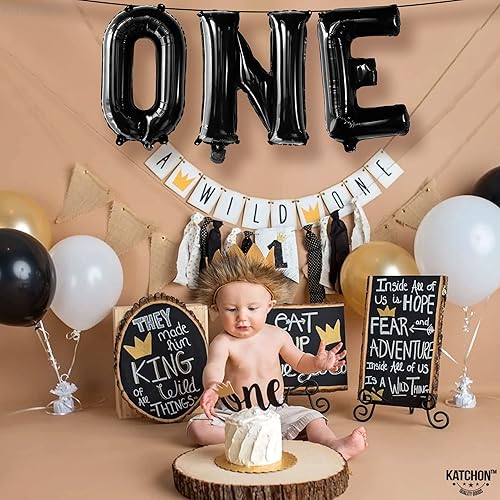 Miniatura 2 de KatchOn, Globo negro para el primer cumpleaños  16 pulgadas  Globos negros uno, globo número 1 para decoraciones de primer cumpleaños  Globo negro 1