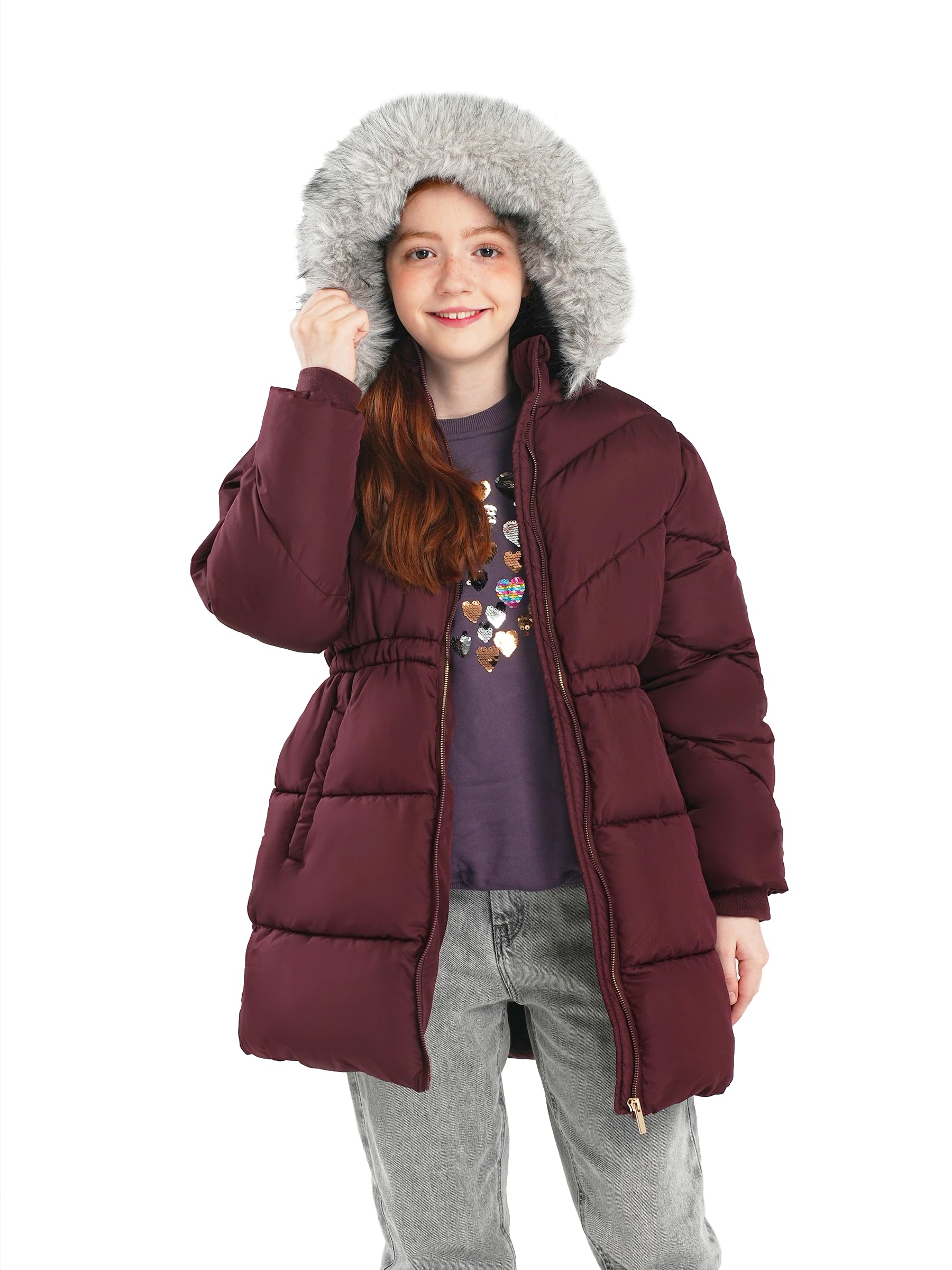 SOLOCOTE Manteau hiver pour filles impermeable doudoune matelasse a capuche doublure polaire bordure fausse fourrure parka long epais pour enfants