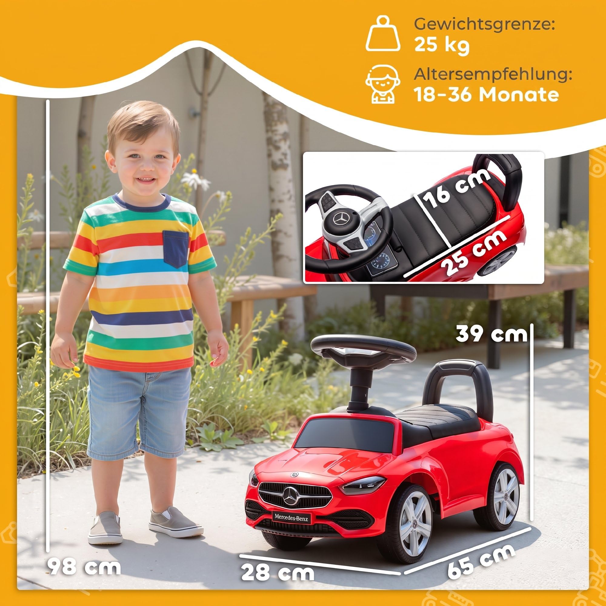 AIYAPLAY Mercedes-Benz C-Class auto jezdne dla dzieci 18-36 mies. Czerwony