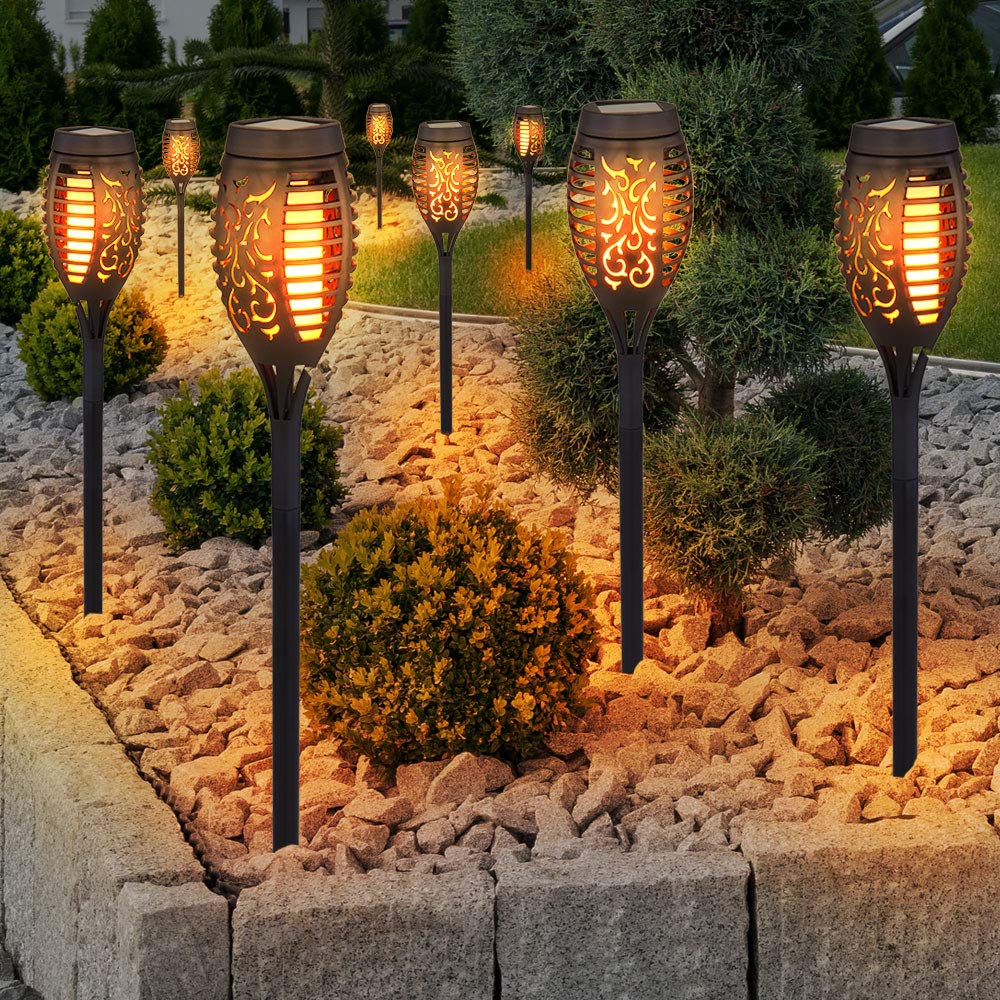 GLOBO Solar Flammen Fackeln Gartenleuchte Solarlicht im Freien Solarfackeln für Außen Flamme Solarleuchten Fackel für Außen, Feuereffekt, 12x LED, DxH 7,5x51 cm, 12er Set