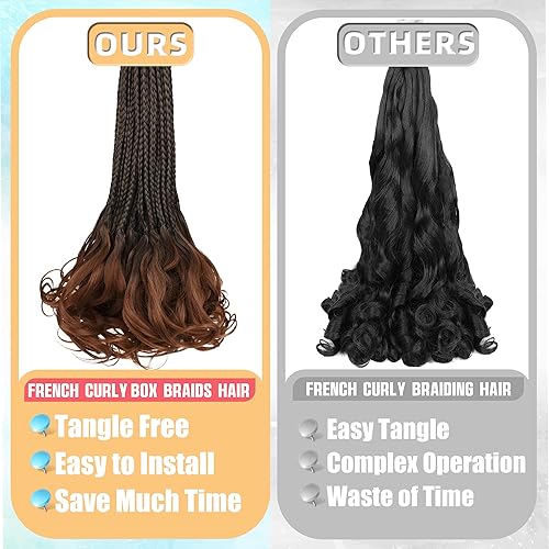 Miniatura 5 de Cabello rizado francés con trenzas de ganchillo para mujeres negras, 14 pulgadas, 8 paquetes, color marrón degradado, suave, preenlazado, caja