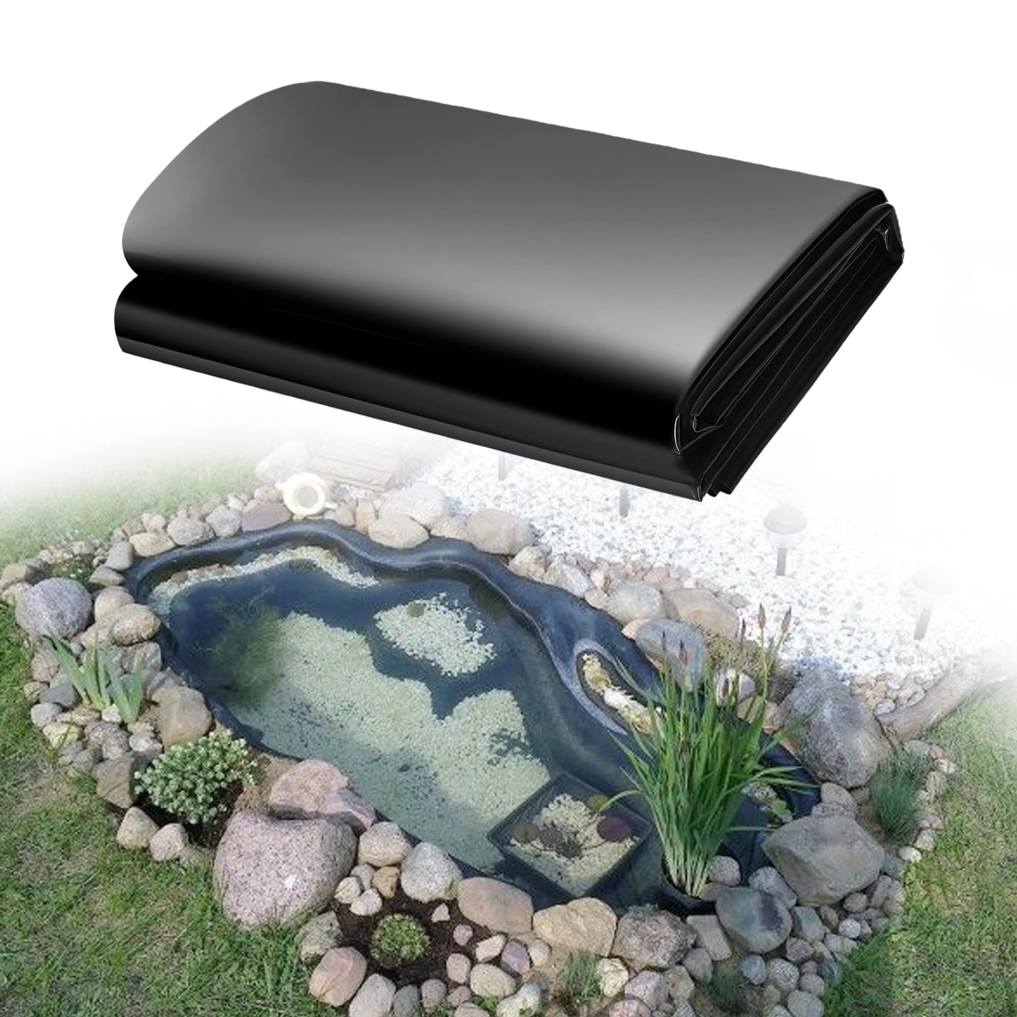 Bâche de bassin 550 x 600 cm imperméable noire flexible pour jardin aquatique
