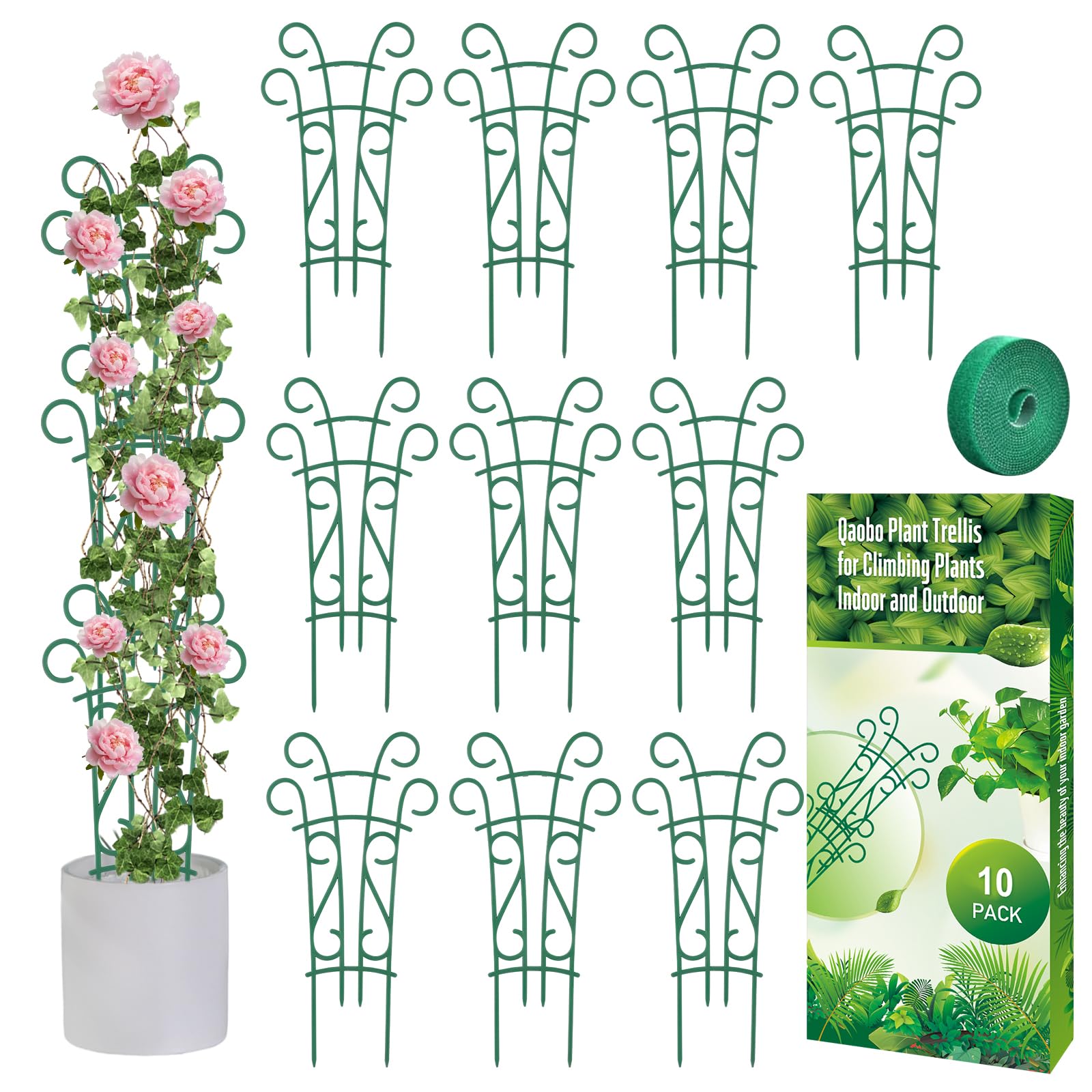 Qaobo 10 Pack Stackable Plant Trellis Green