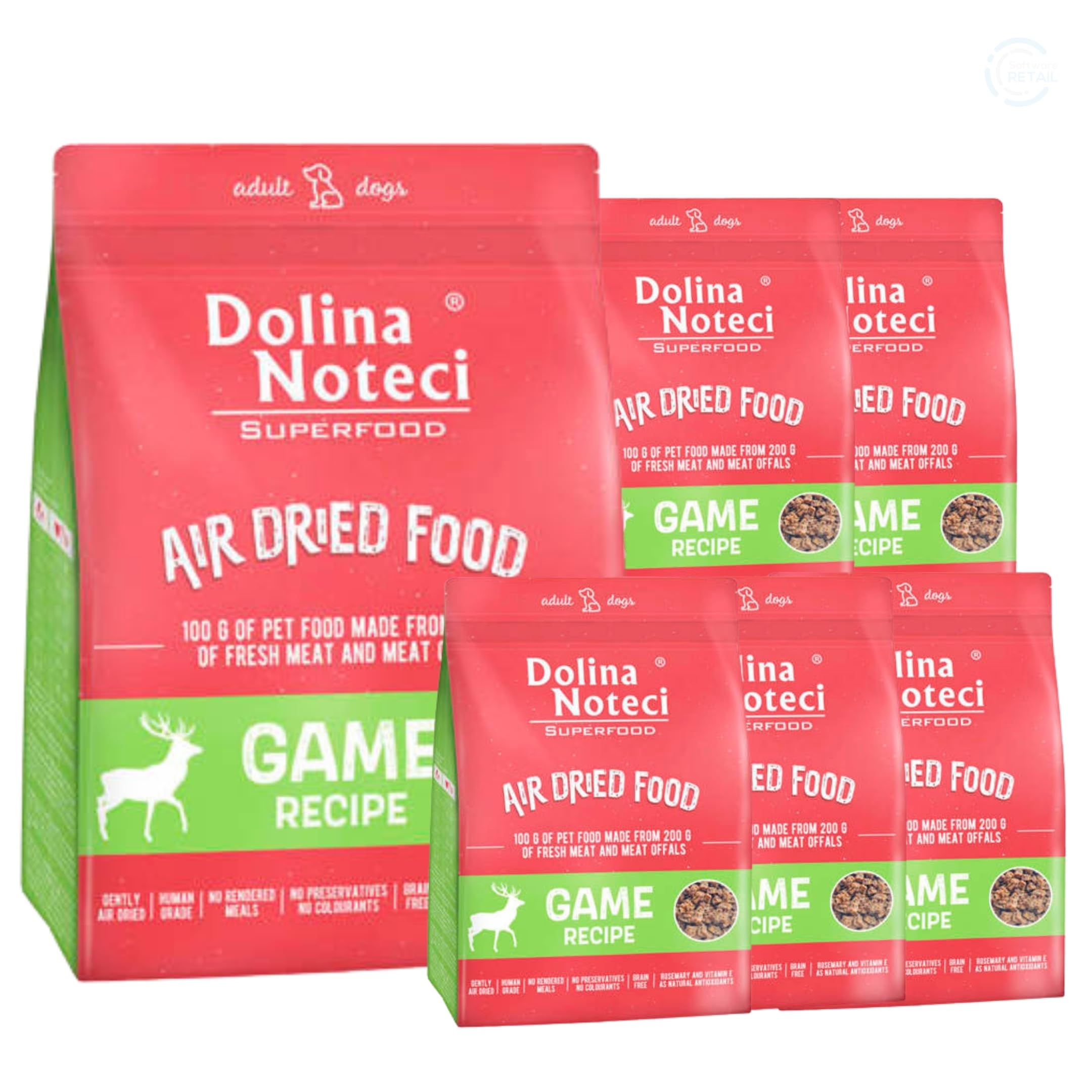 Dolina Noteci Premium Nutrient-Rich, Grain-Free Air Dried Dog Food with 80% Fresh Meat & Superfoods for Optimal Health Breeds! (Game, 6x1kg)