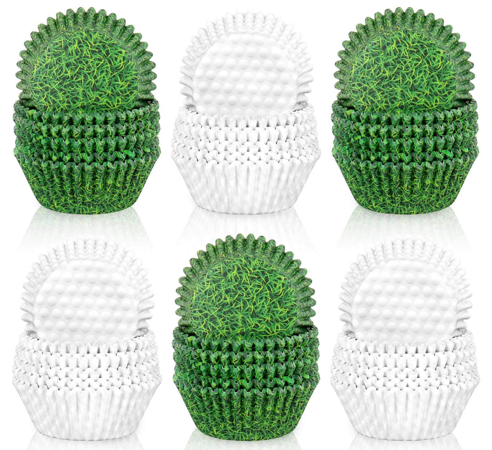 FYSUIMU 300Pcs Golf Cupcake Liner Green White Golf Ball Paper Baking Cup Muffin Liner Cake Storage Container for Sport Party DIY Crafts Supplies
