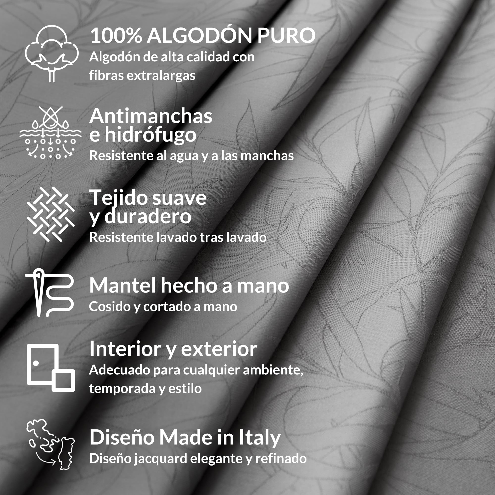 Ferò Premium Mantel Mesa Rectangular 150x240cm, 100% Algodón Puro, Mantel Impermeable, Elegante Diseño Jacquard, Mantel Antimanchas, Manteles de Mesa Antimanchas, Idrorepelente, Lavable, Gris