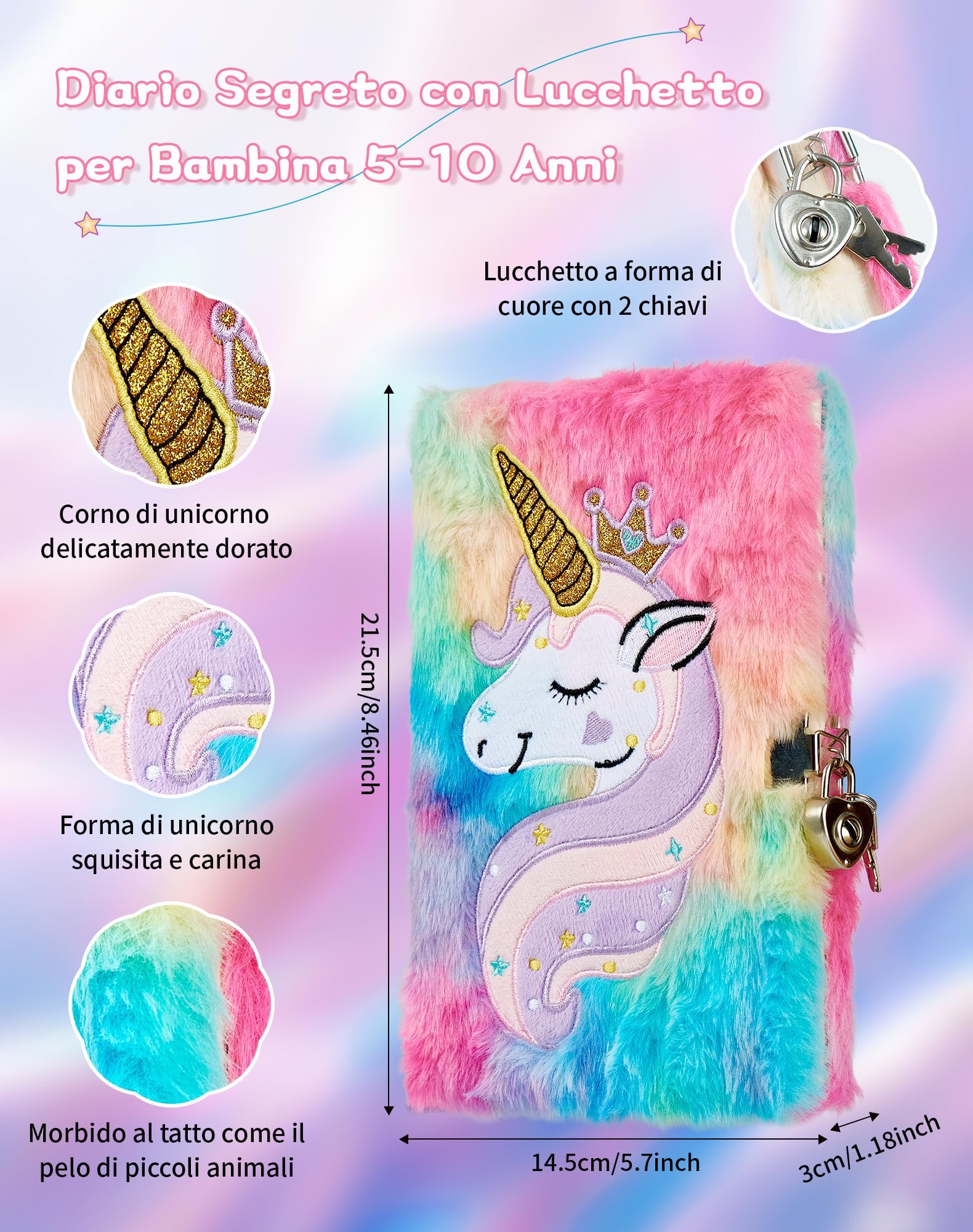 ENYILEE Diario con unicorno con lucchetto per ragazze, grazioso set di