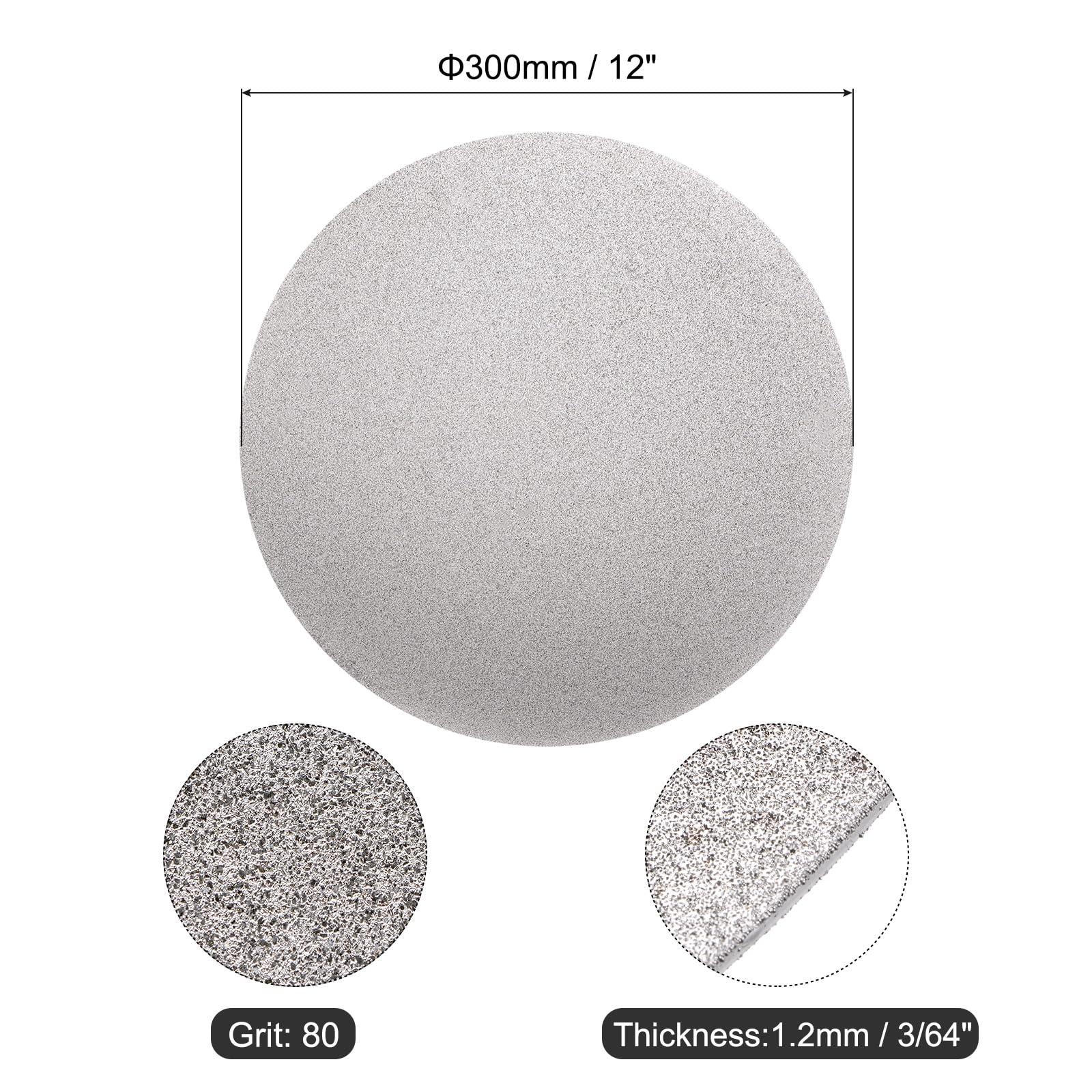 sourcing map Diamant-Schleifscheibe, 300 mm, Körnung 80, ohne Mittelloch, flache Rundscheibe, Polierscheiben, Schleifscheibe für Edelstein, Fliesen, Porzellan, Glas, Stein, Metall
