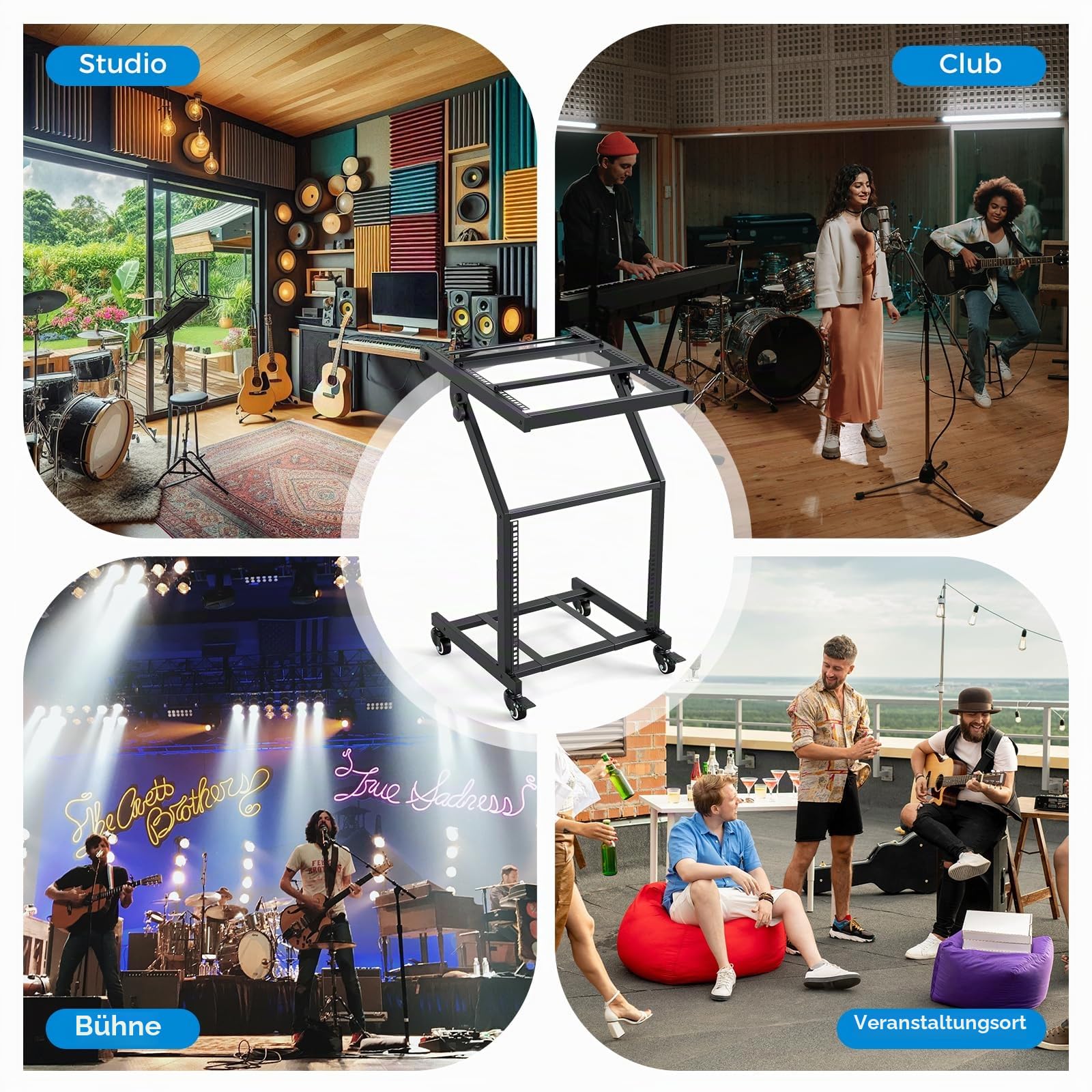 FANTASK mobiler Rack Wagen, 30" DJ Controller Ständer mit verstellbaren Querstreben & abschließbaren Rollen, DJ Rackhalterung Rollwagen für Musikstudio, Sound-Equipment