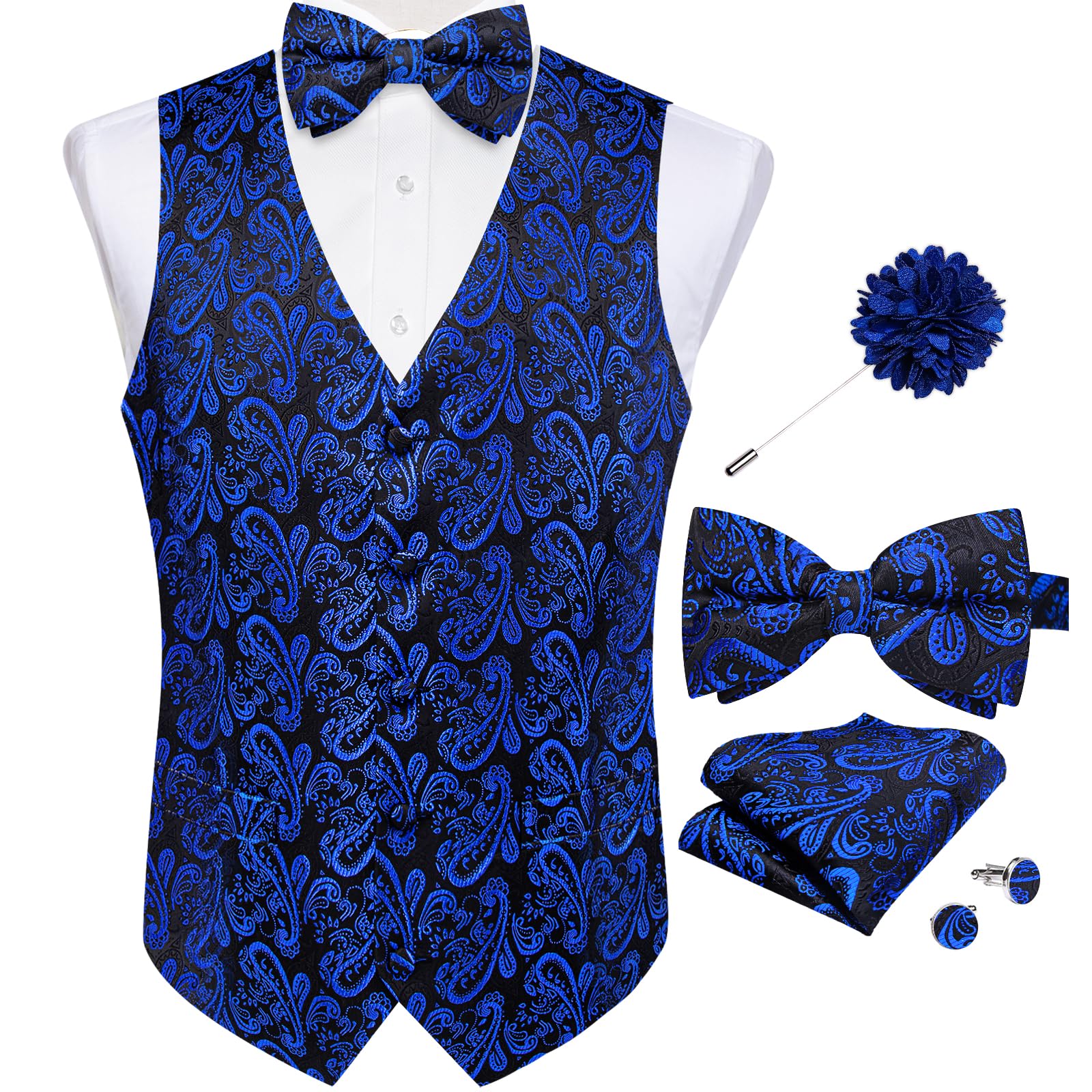 DiBanGu Mens Paisley Suit Vest Bowtie Formal/Casual Dress Waistcoat