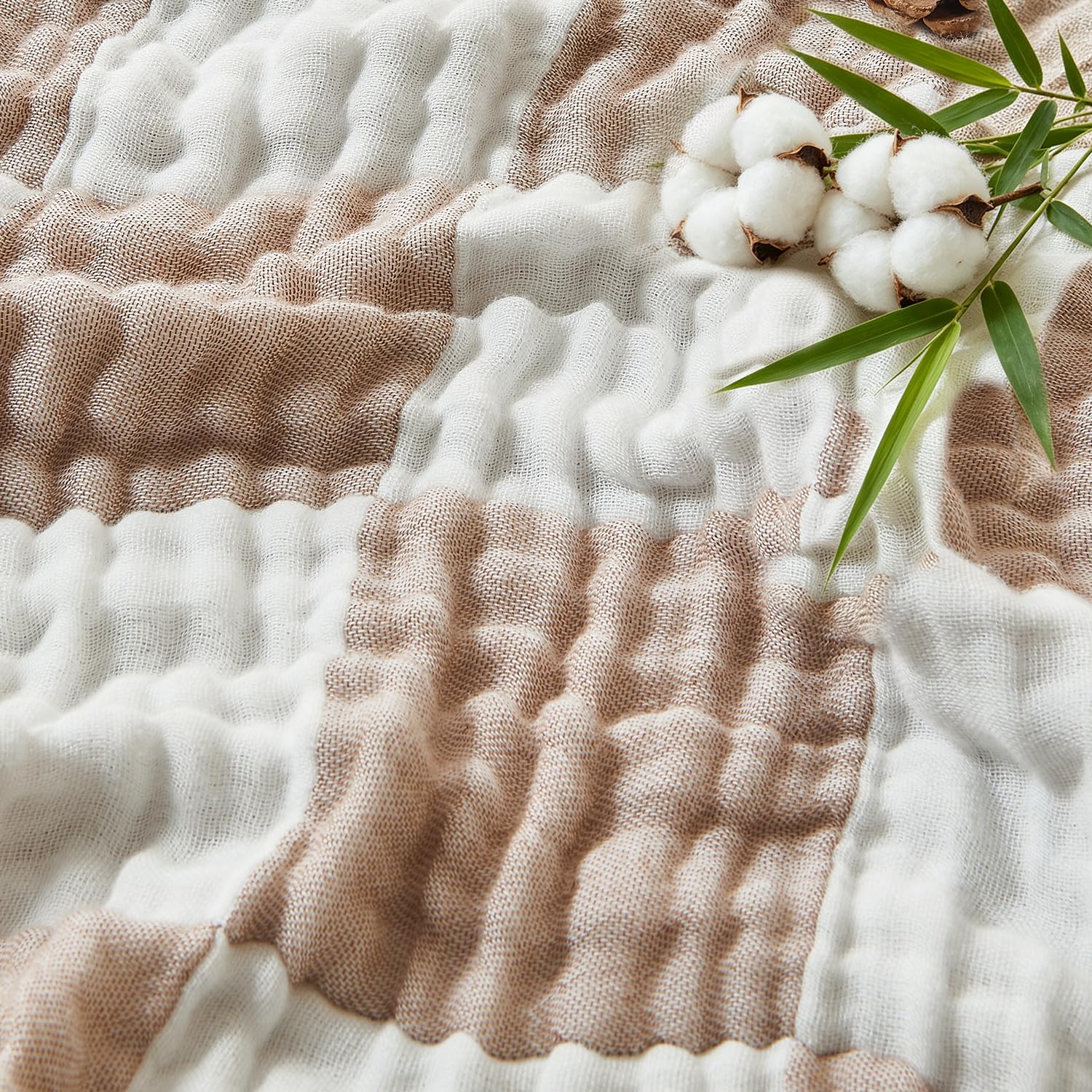 EMME Cooling Muslin Queen Blanket for Bed - Checkered Lightweight Summer Cotton Blankets of Rayon Derived from Bamboo for Hot Sleepers, Ultra Soft Breathable Gauze