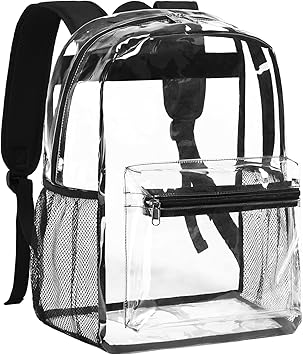 Vorspack Heavy Duty Clear Backpack - Large Clear Backpacks for School See Through Backpack for Boys Girls Transparent Bookbag for College, Work, Concert - Black