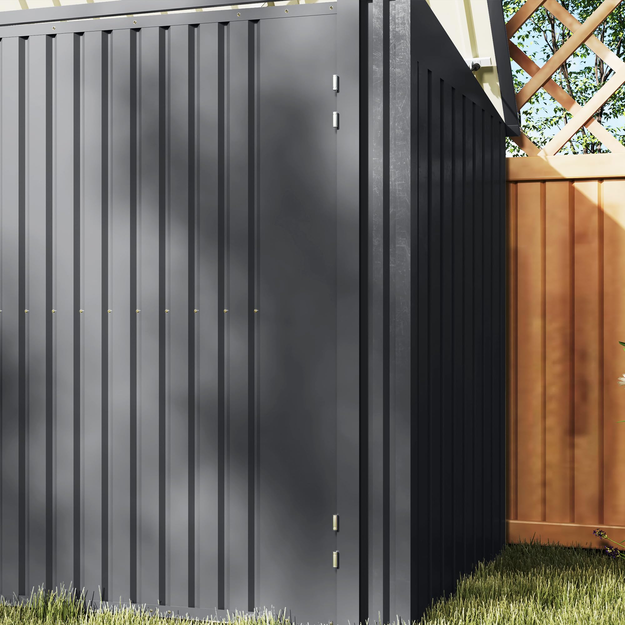 Outsunny Copribidone Spazzatura da Esterno per 3 Cassonetti da 240L, 233x105 cm Contenitore per Bidoni Rifiuti con 2 Porte e Serrature, 2.3m² Capanno da Esterno, Casetta per Bidoni in Acciaio, Grigio