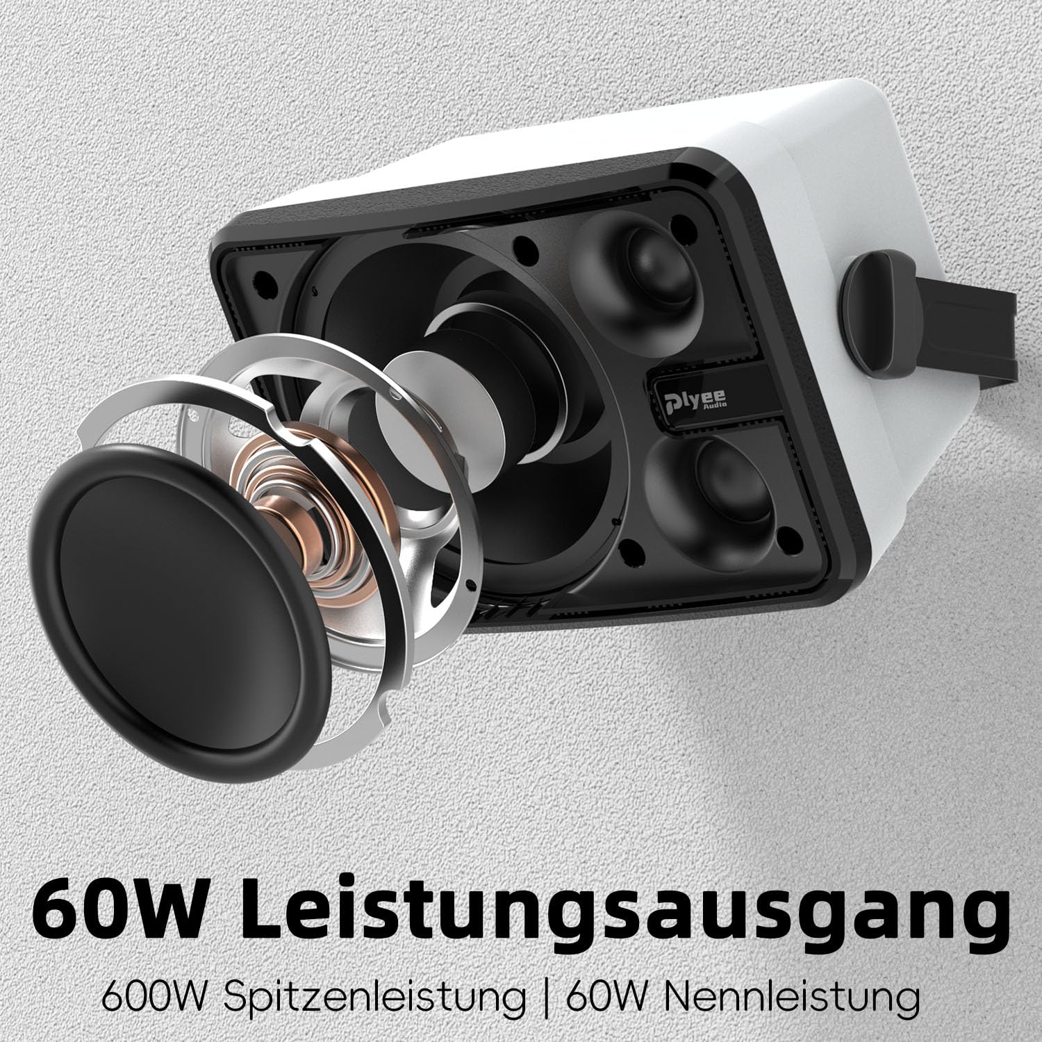 600W Outdoor Bluetooth-Lautsprecher, drahtlose Synchronisation zwischen Lautsprechern, kraftvoller Bass, Wandmontage für Terrasse, Veranda, Gartenlaube, Garage, 2er-Pack, Weiß (MZ-658)