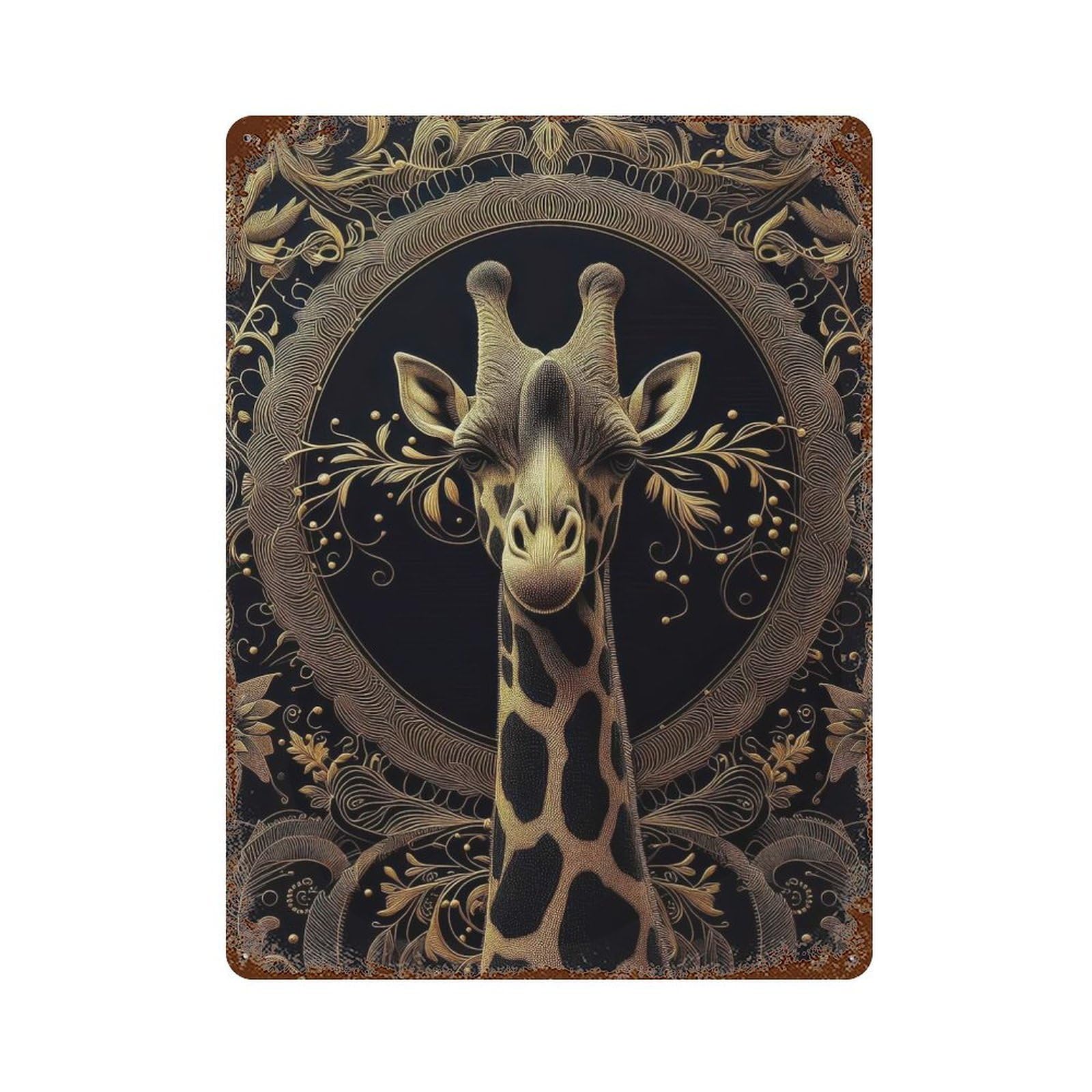 Golden Giraffe Portrait Distressed Metal Wall Sign 15.7"x11.8", Rustic Home Decor for Living Room, Hallway And Home Decor