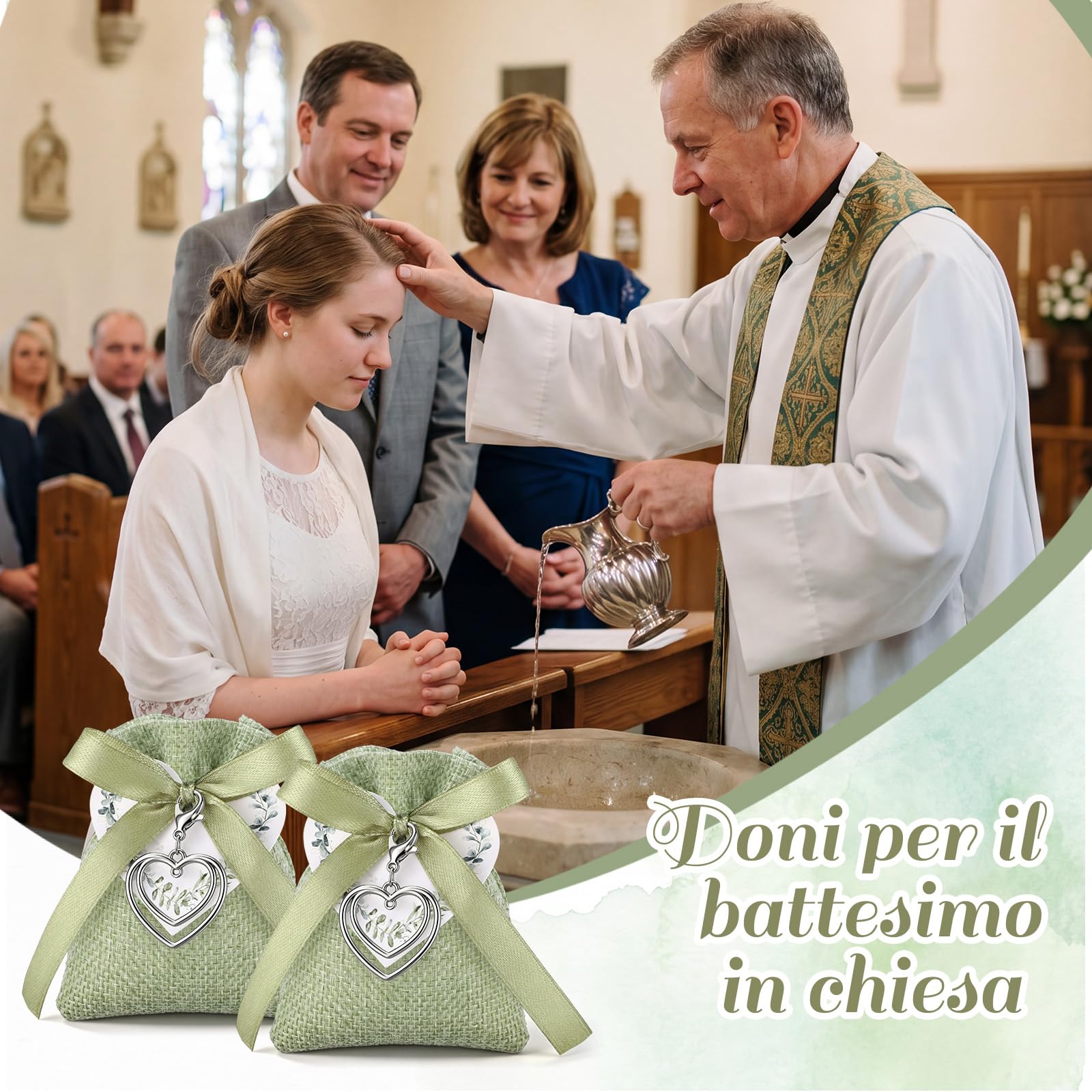 BBTO 36 Set Sacchetti per Confetti in Lino Sacchettini Bomboniere Matrimonio Comunione Cresima con Portachiavi Cuore e Bigliettino Nastri Sacchetti Regalo per Fidanzamento Battesimo Festa