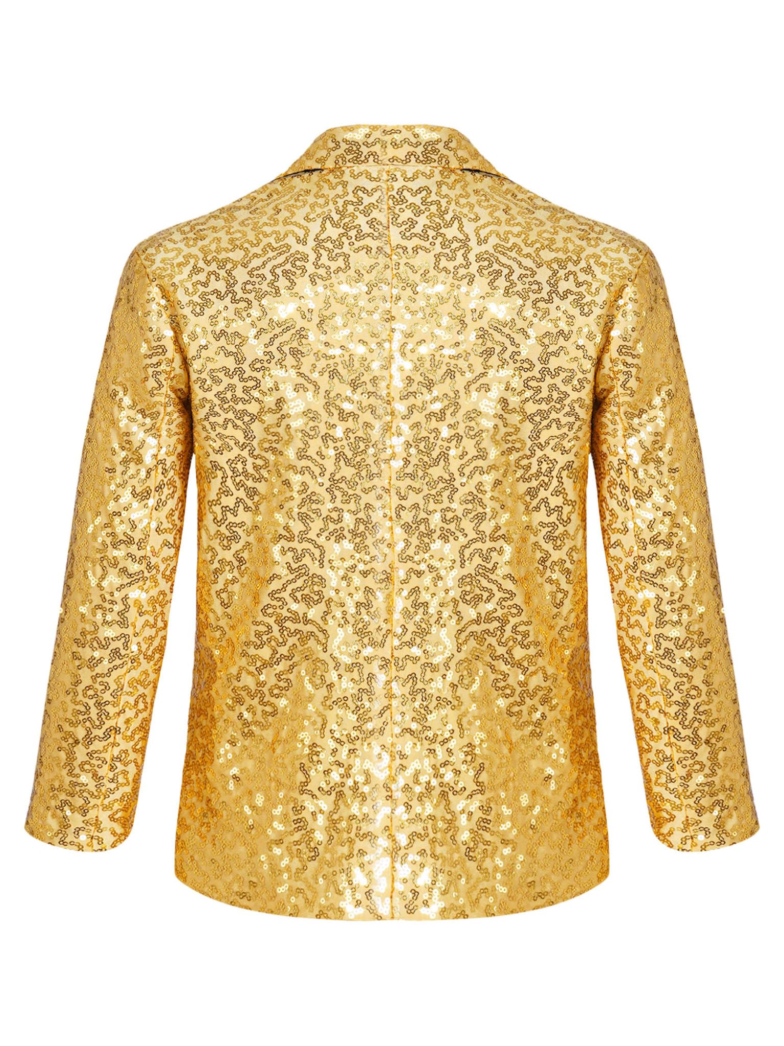 Runhomal - Chaqueta de lentejuelas para niño, manga larga, traje de baile, moderno, jazz Hip Hop lentejuelas, traje de boda, cóctel ceremonia espectáculo de 5 a 16 años