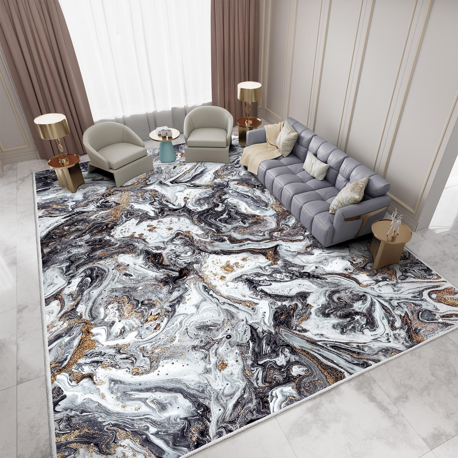 GEMBED Washable Area Rug 4x6 - Artistic Style Modern Rug for Living Room Bedroom Dining Room, Soft Low Pile Machine Washable Carpet, Non Slip Non