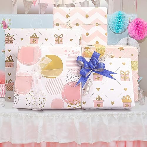 Miniatura 2 de Larcenciel Papel de regalo para regalo, papel de regalo de cumpleaños para niña, papel de regalo metálico dorado, papel de regalo rosa para